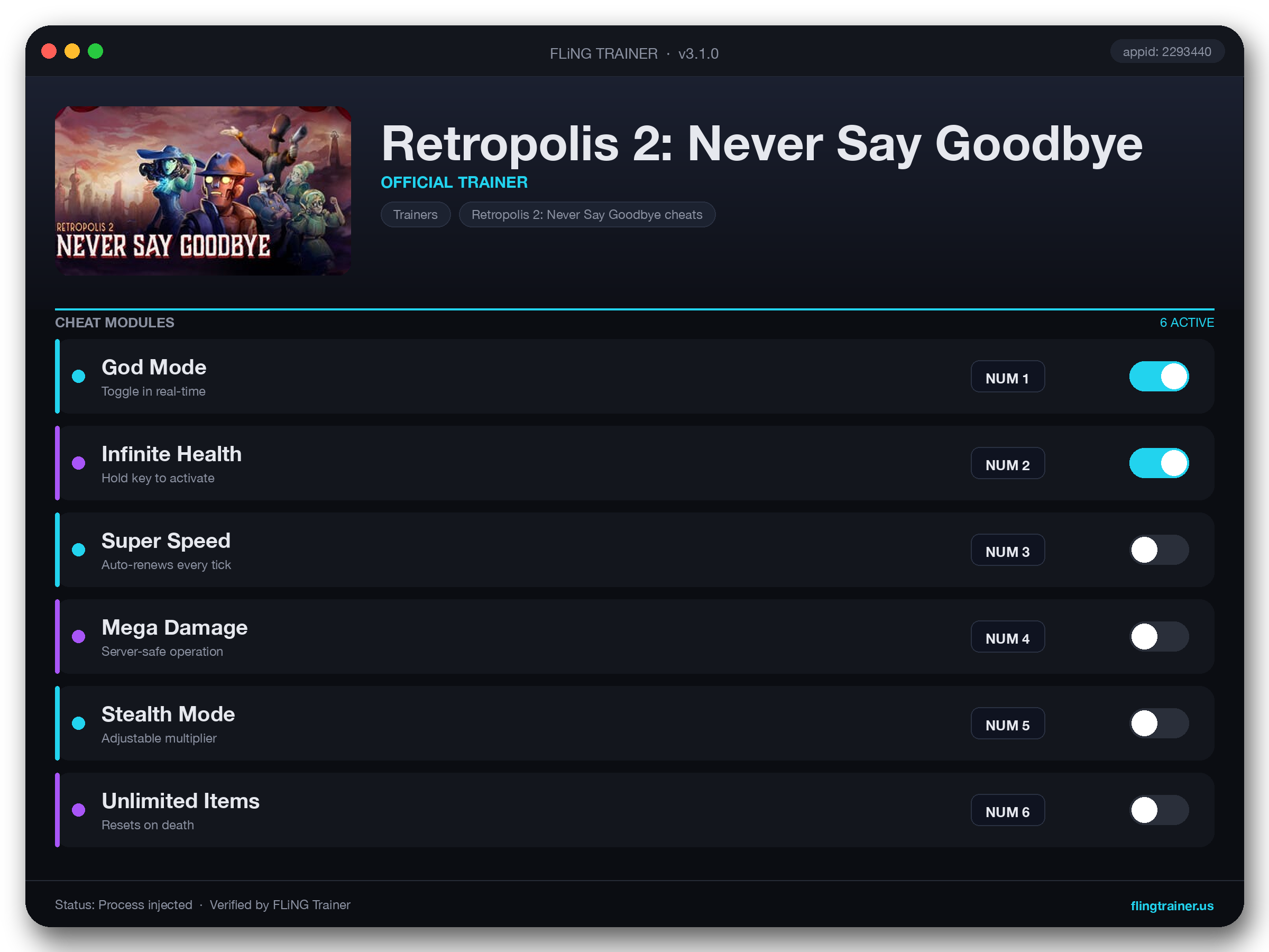 Retropolis 2: Never Say Goodbye Trainer interface