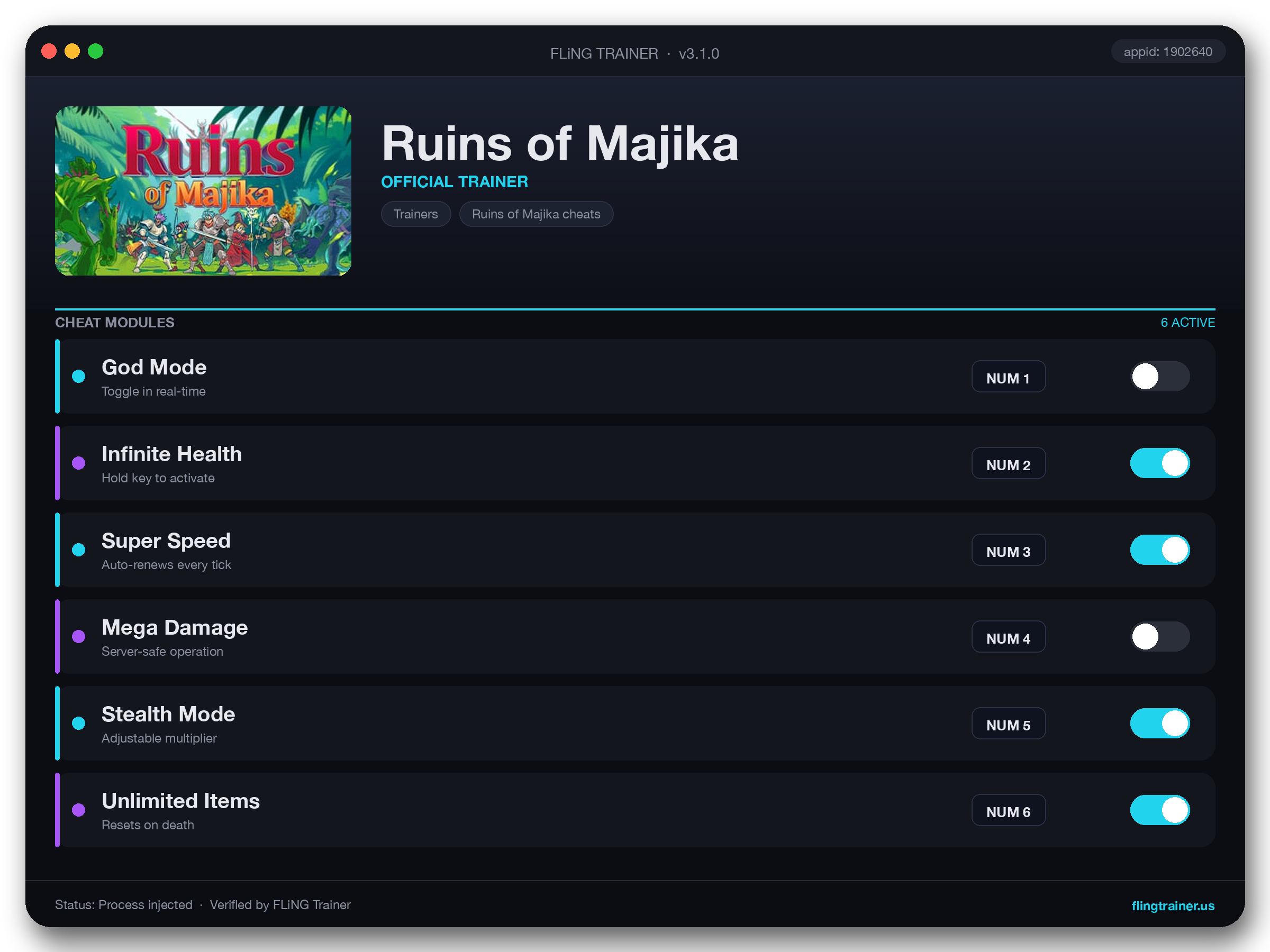Ruins of Majika Trainer interface