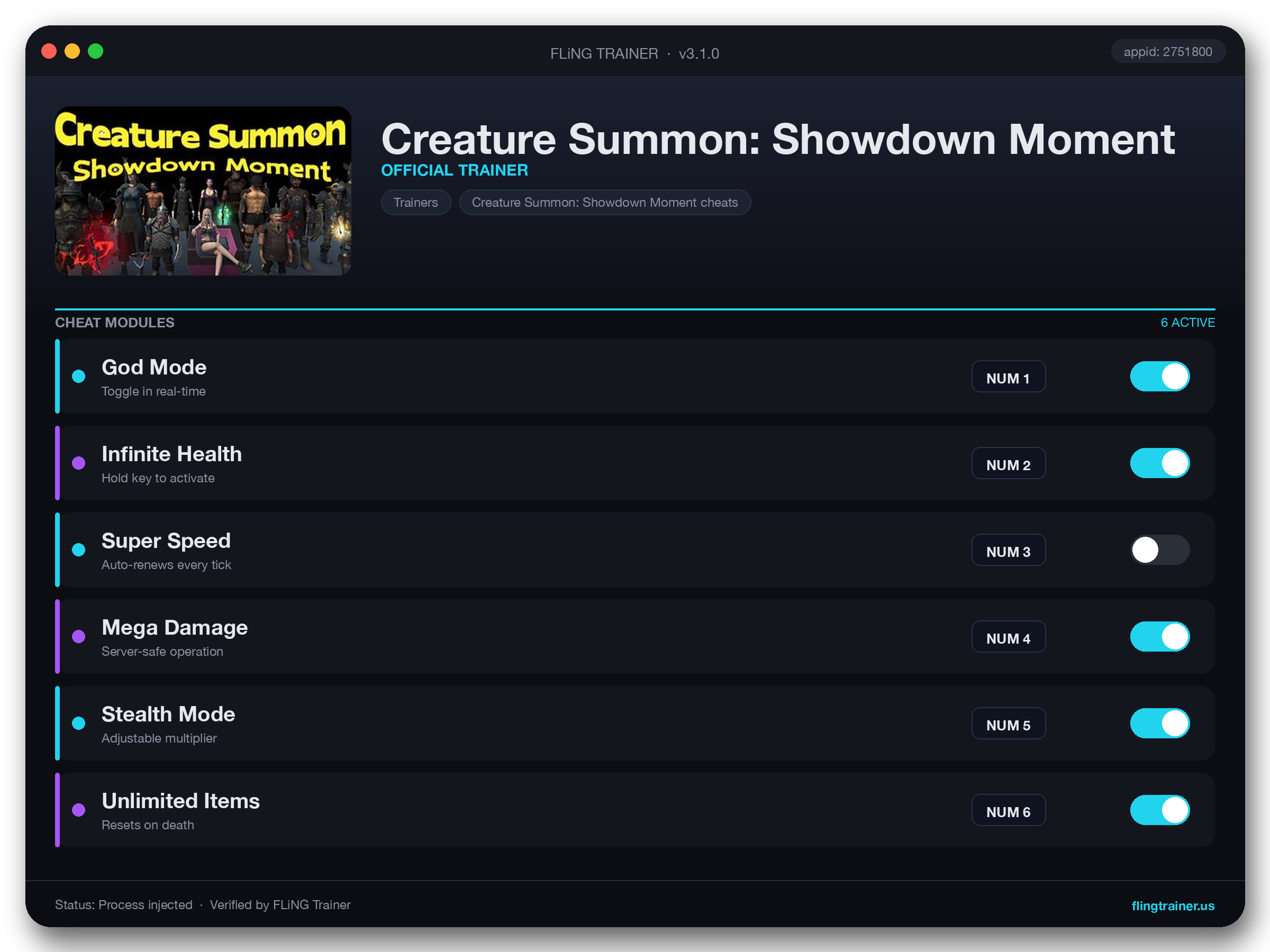 Creature Summon: Showdown Moment Trainer interface