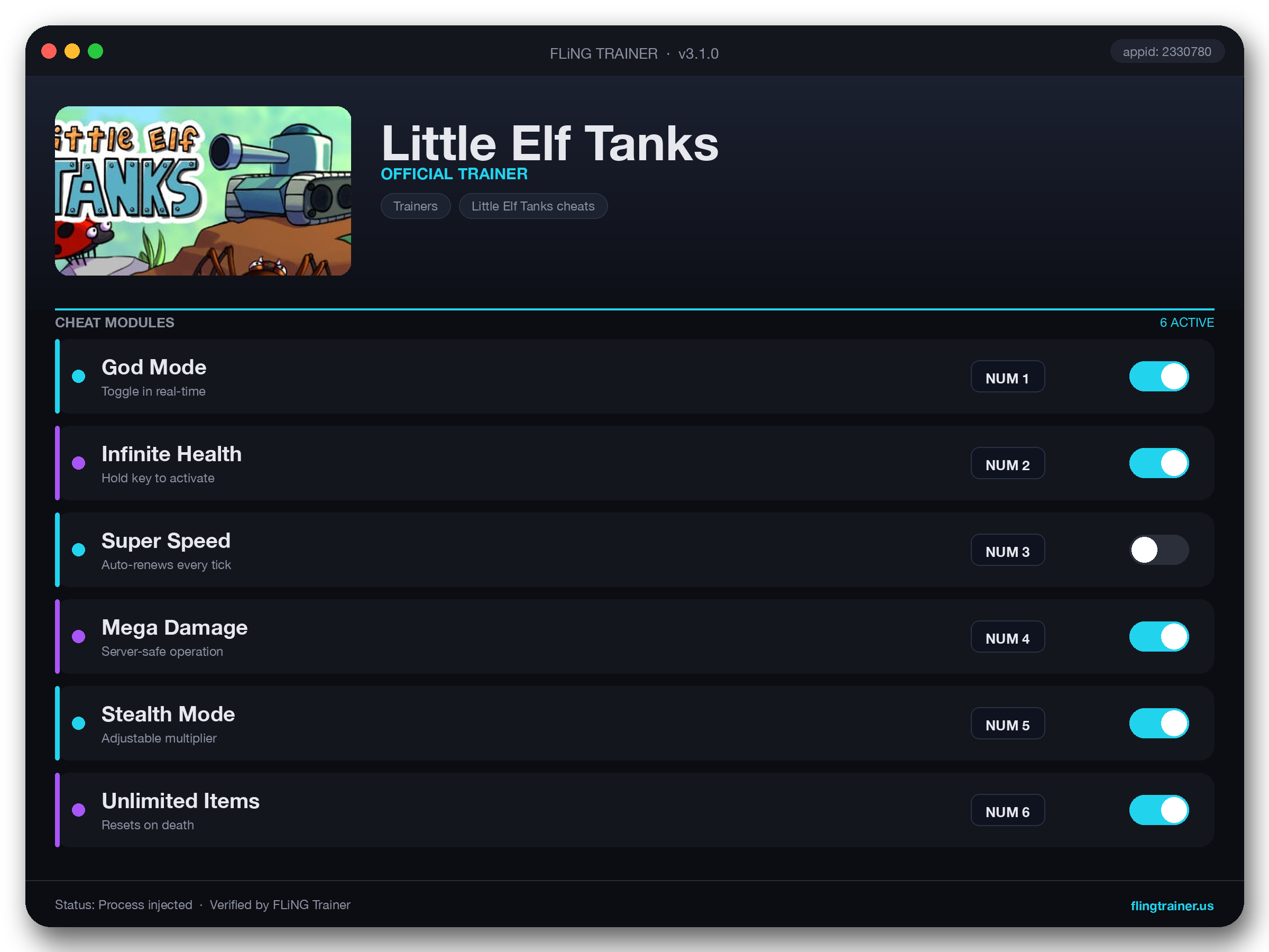 Little Elf Tanks Trainer interface