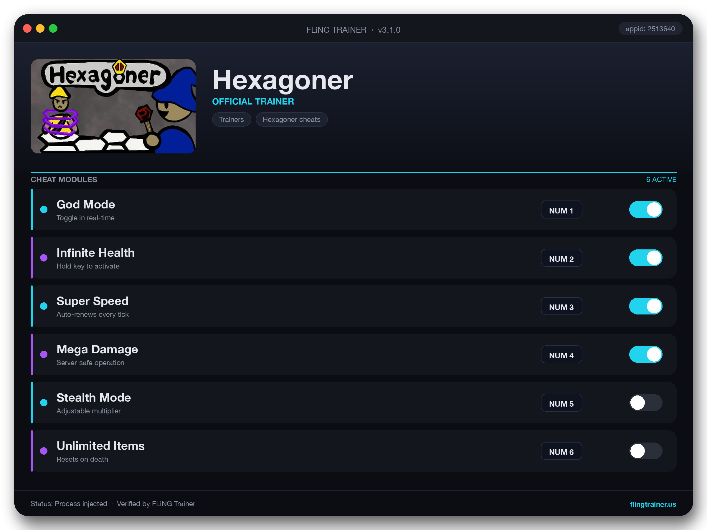 Hexagoner Trainer interface