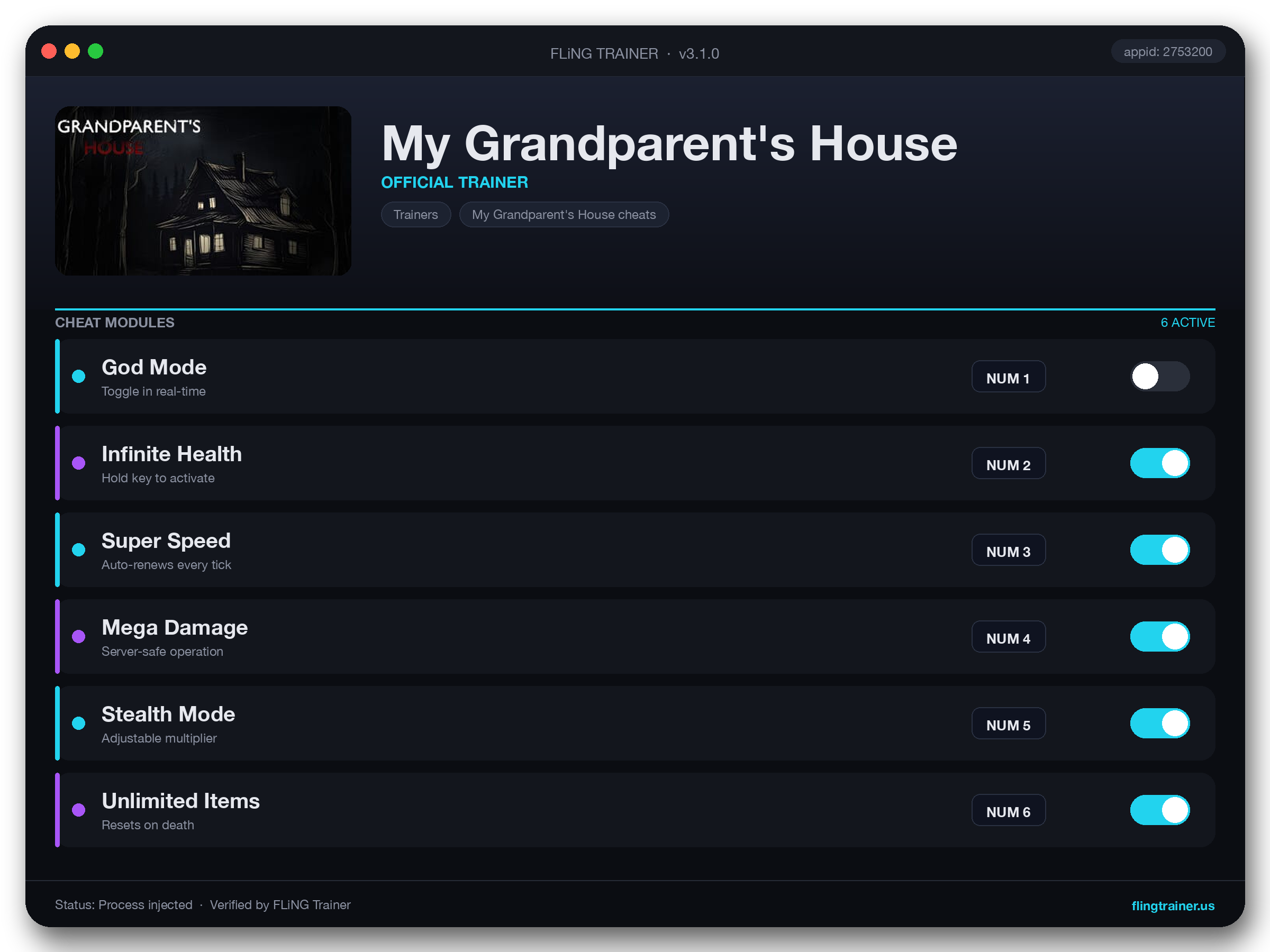 My Grandparent's House Trainer interface