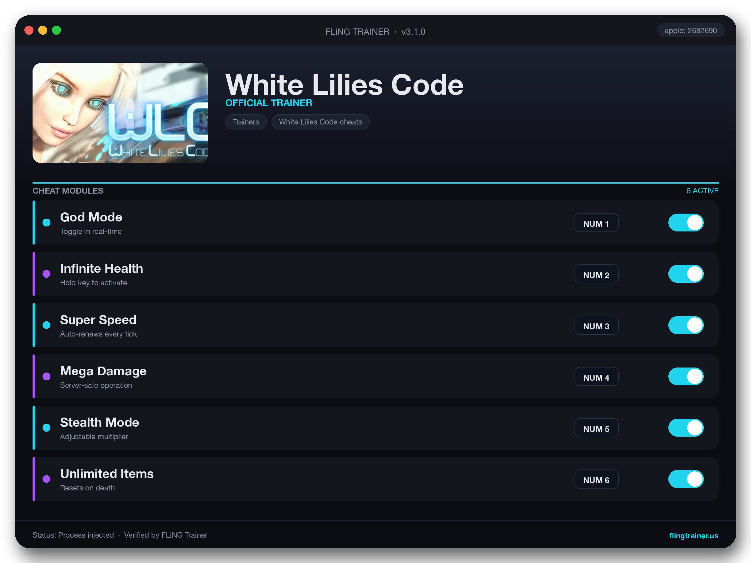White Lilies Code Trainer interface