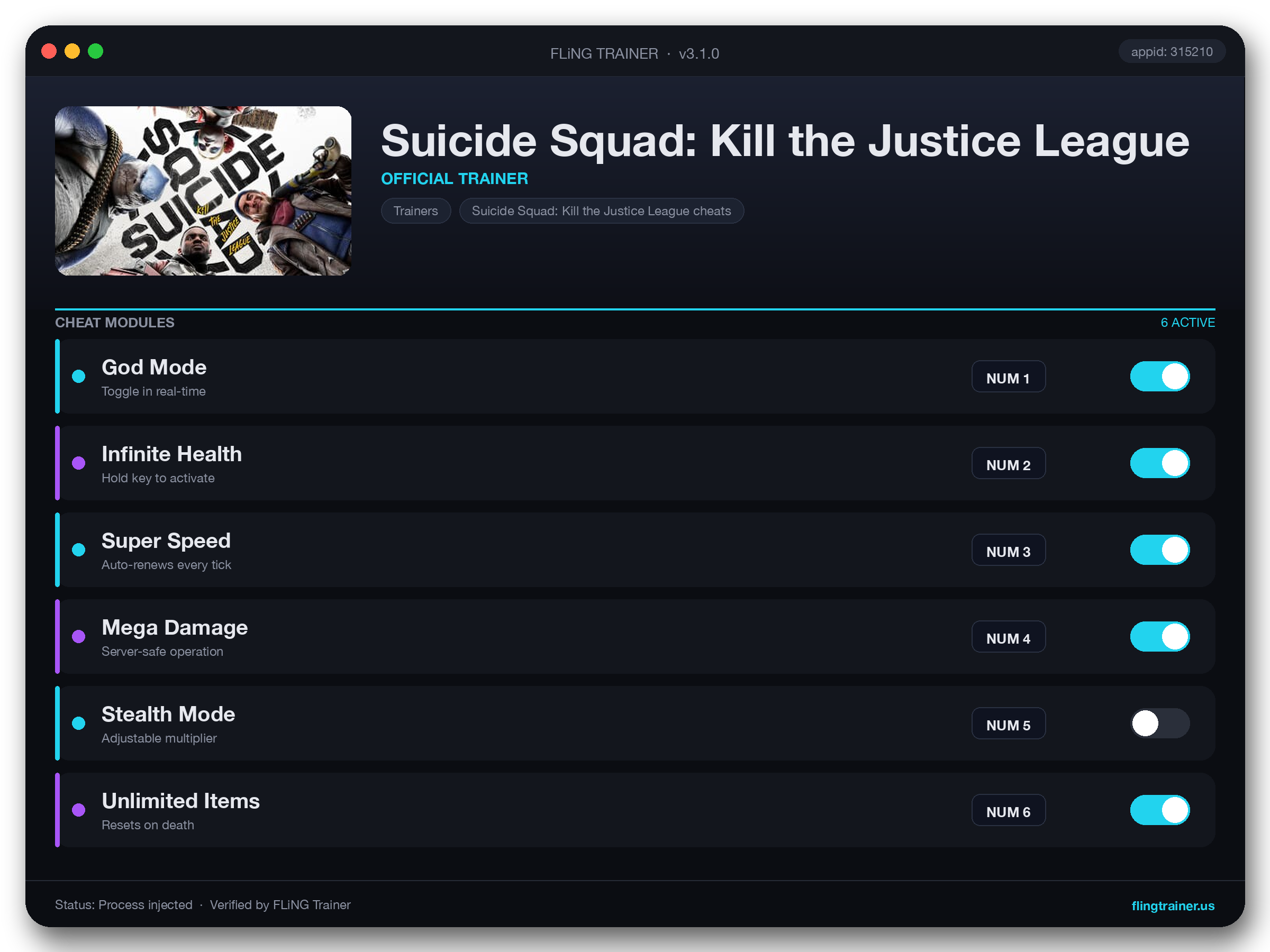 Suicide Squad: Kill the Justice League Trainer interface