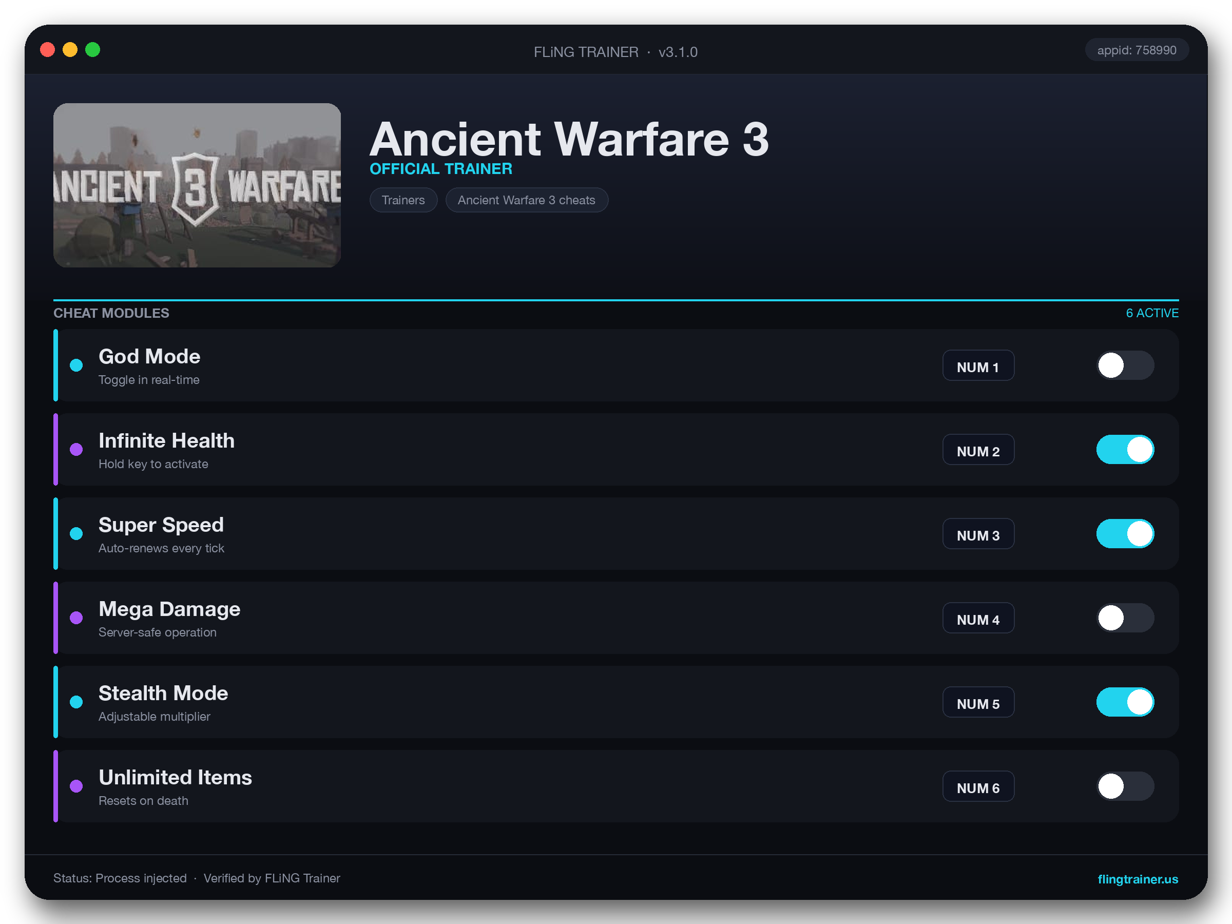 Ancient Warfare 3 Trainer interface