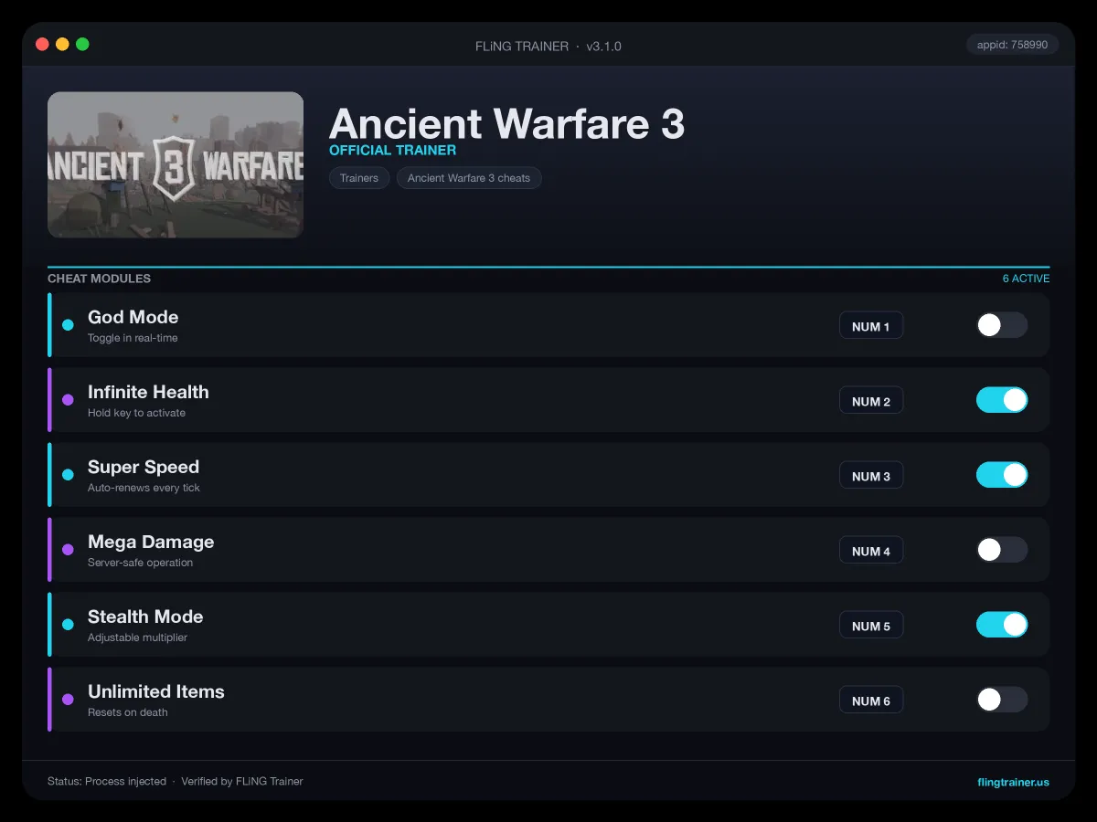 Ancient Warfare 3 Trainer interface