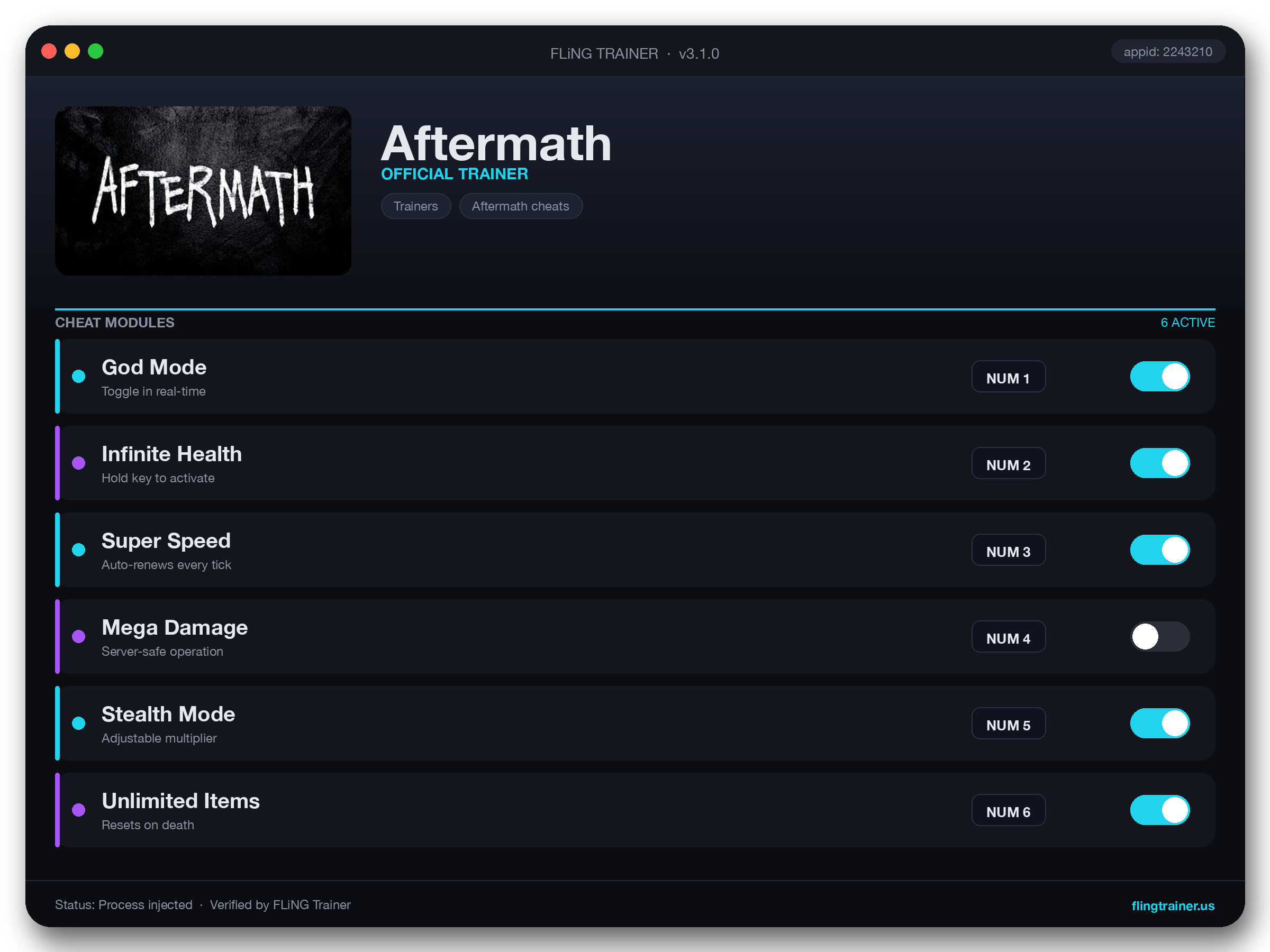 Aftermath Trainer interface