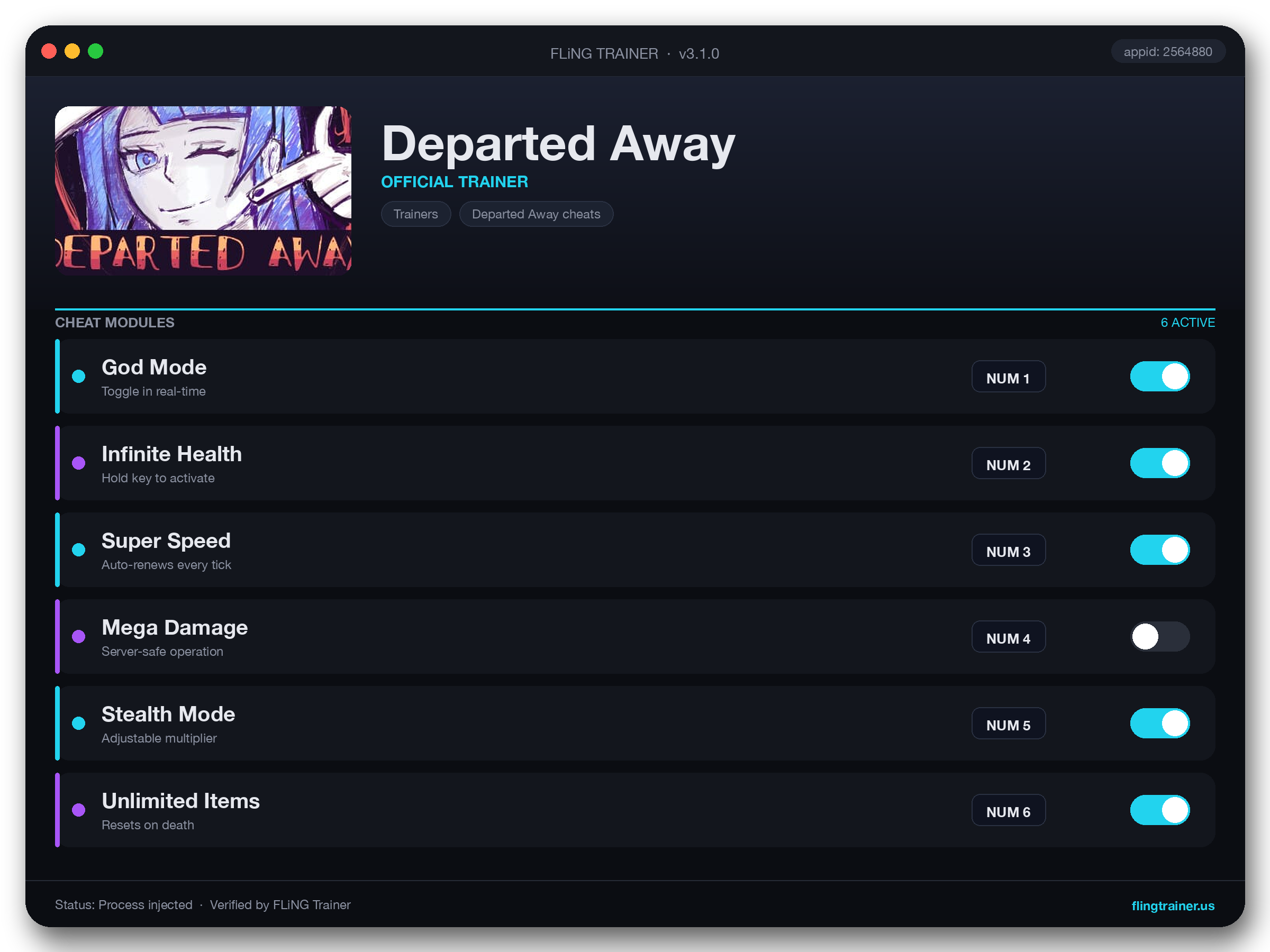 Departed Away Trainer interface