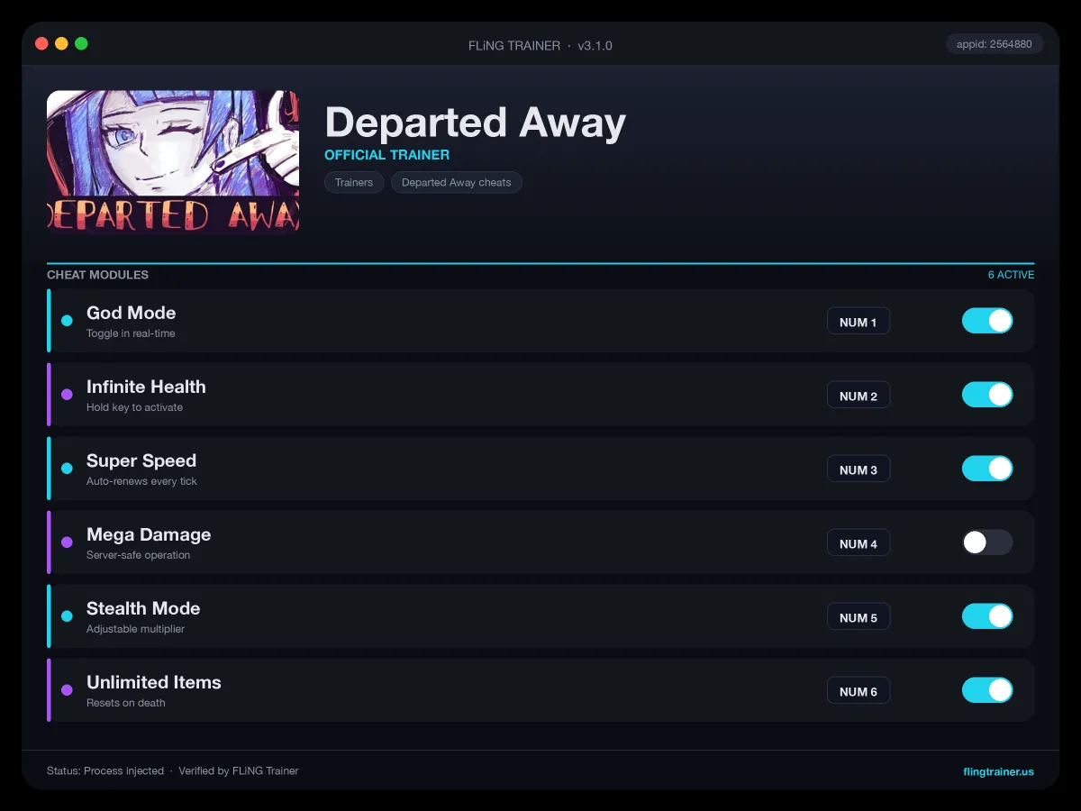 Departed Away Trainer interface