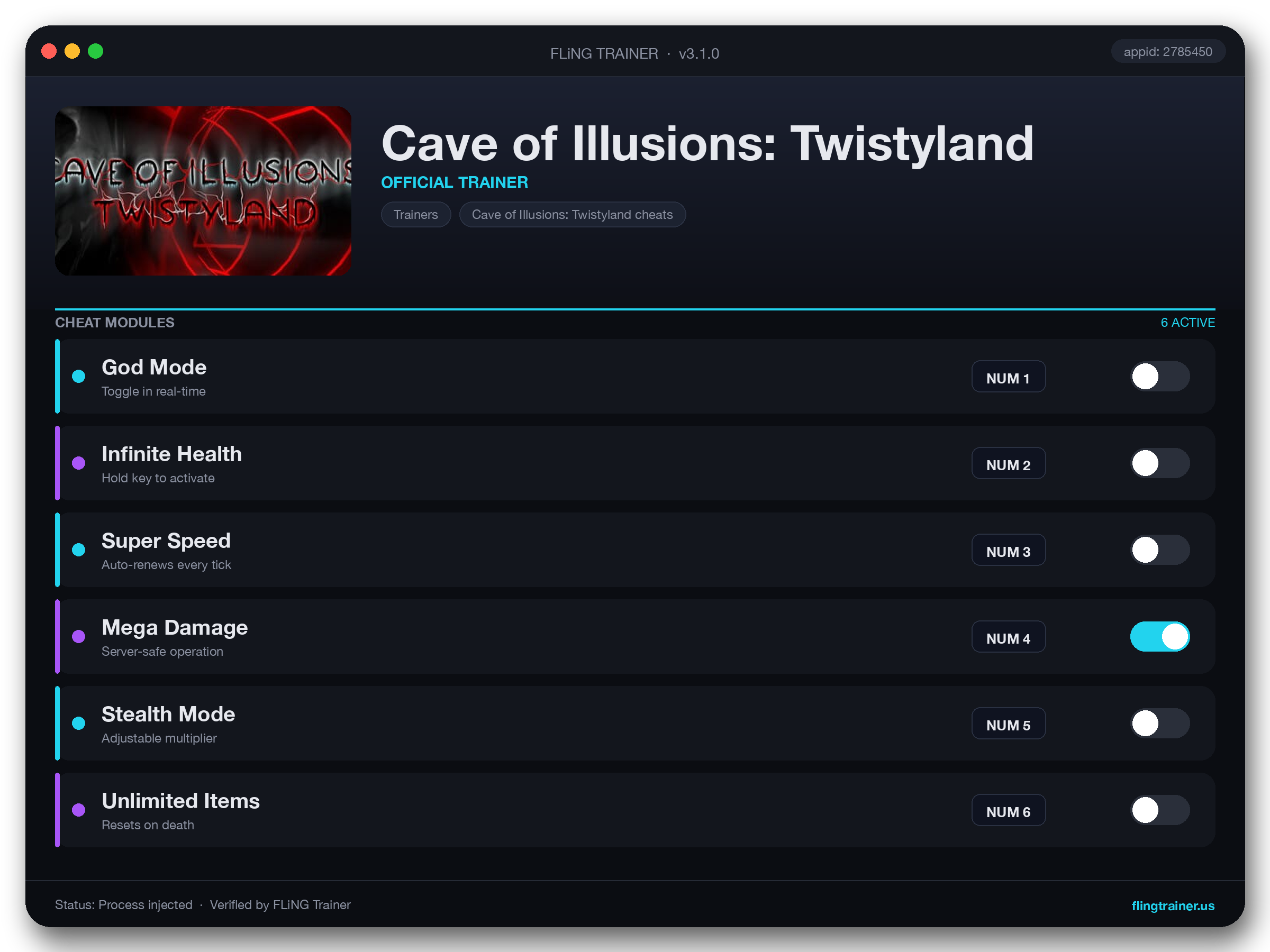 Cave of Illusions: Twistyland Trainer interface