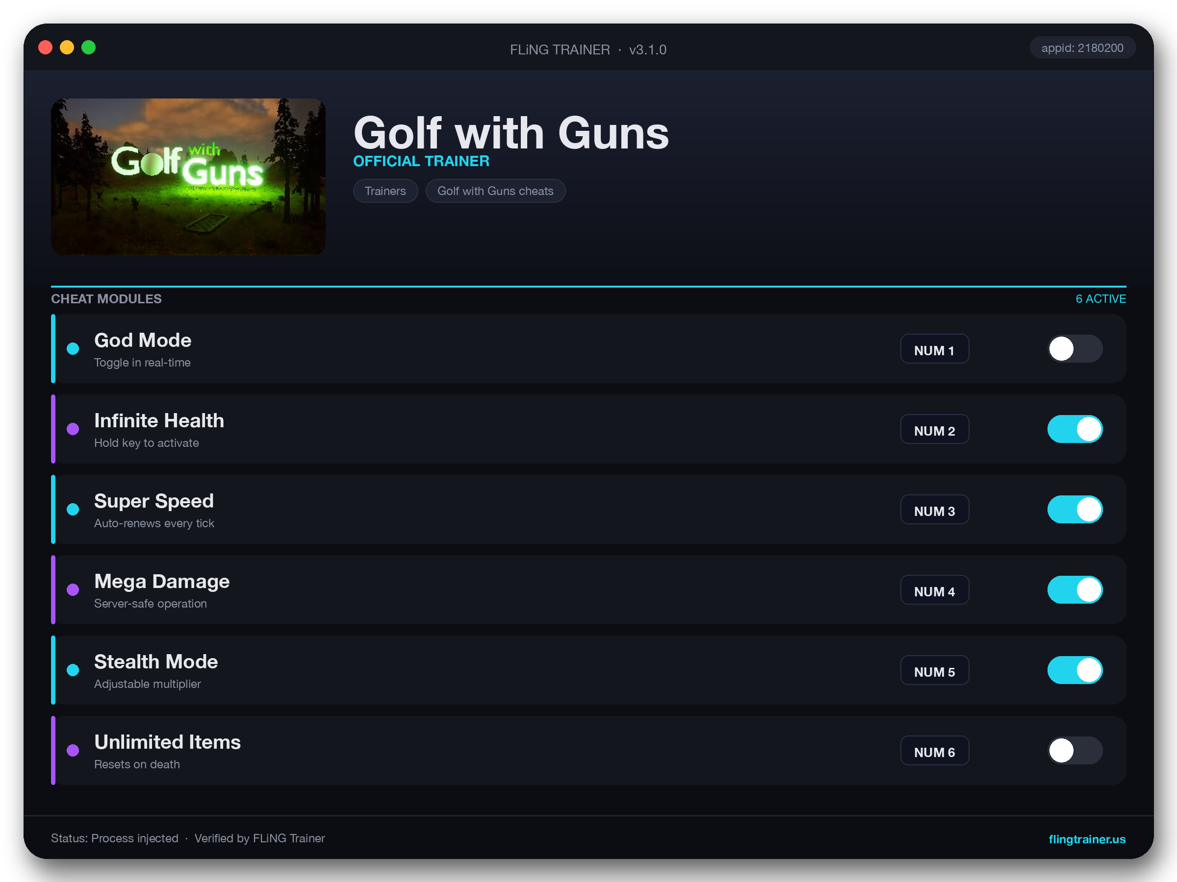 Golf with Guns Trainer interface