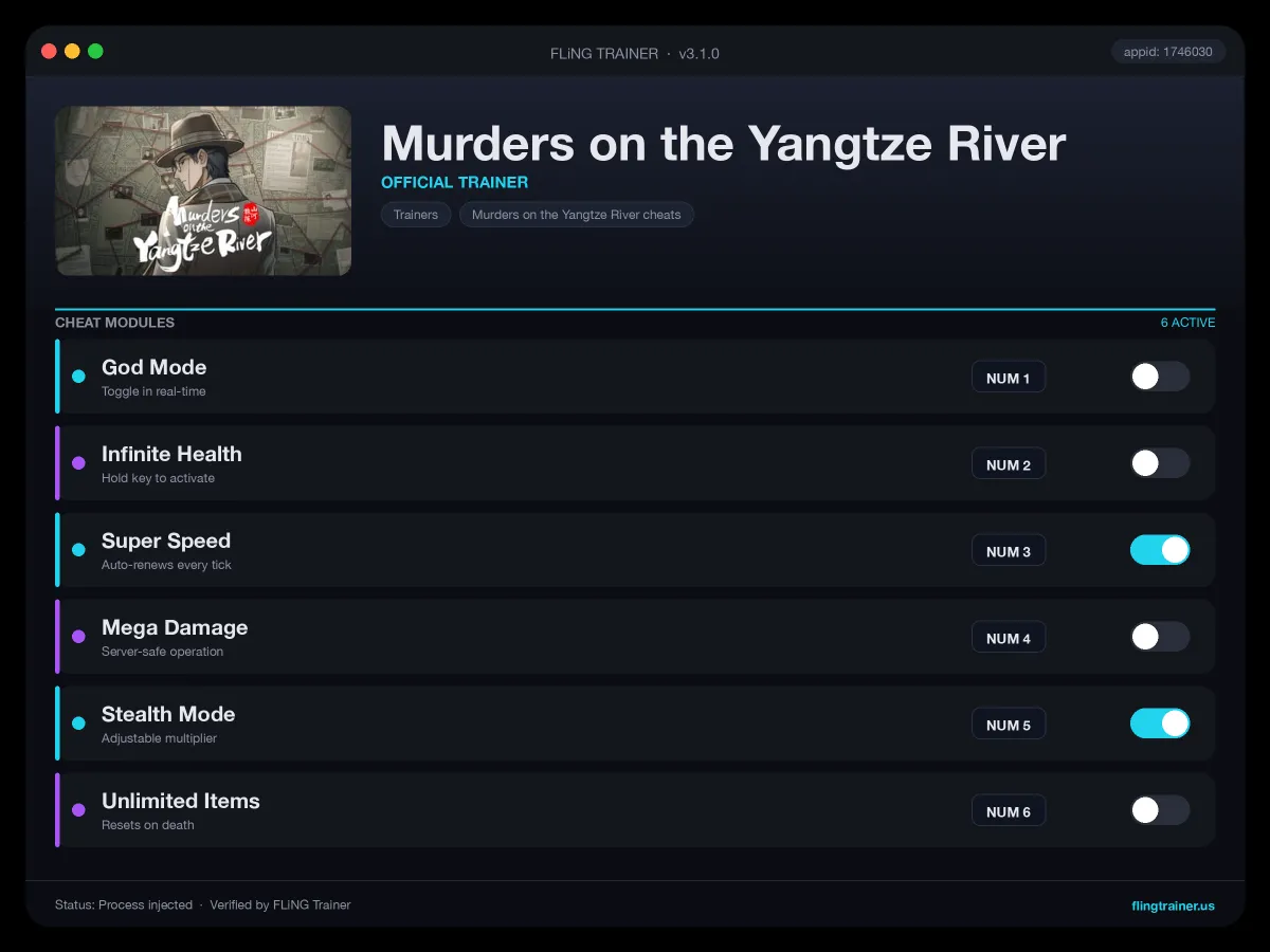Murders on the Yangtze River Trainer interface