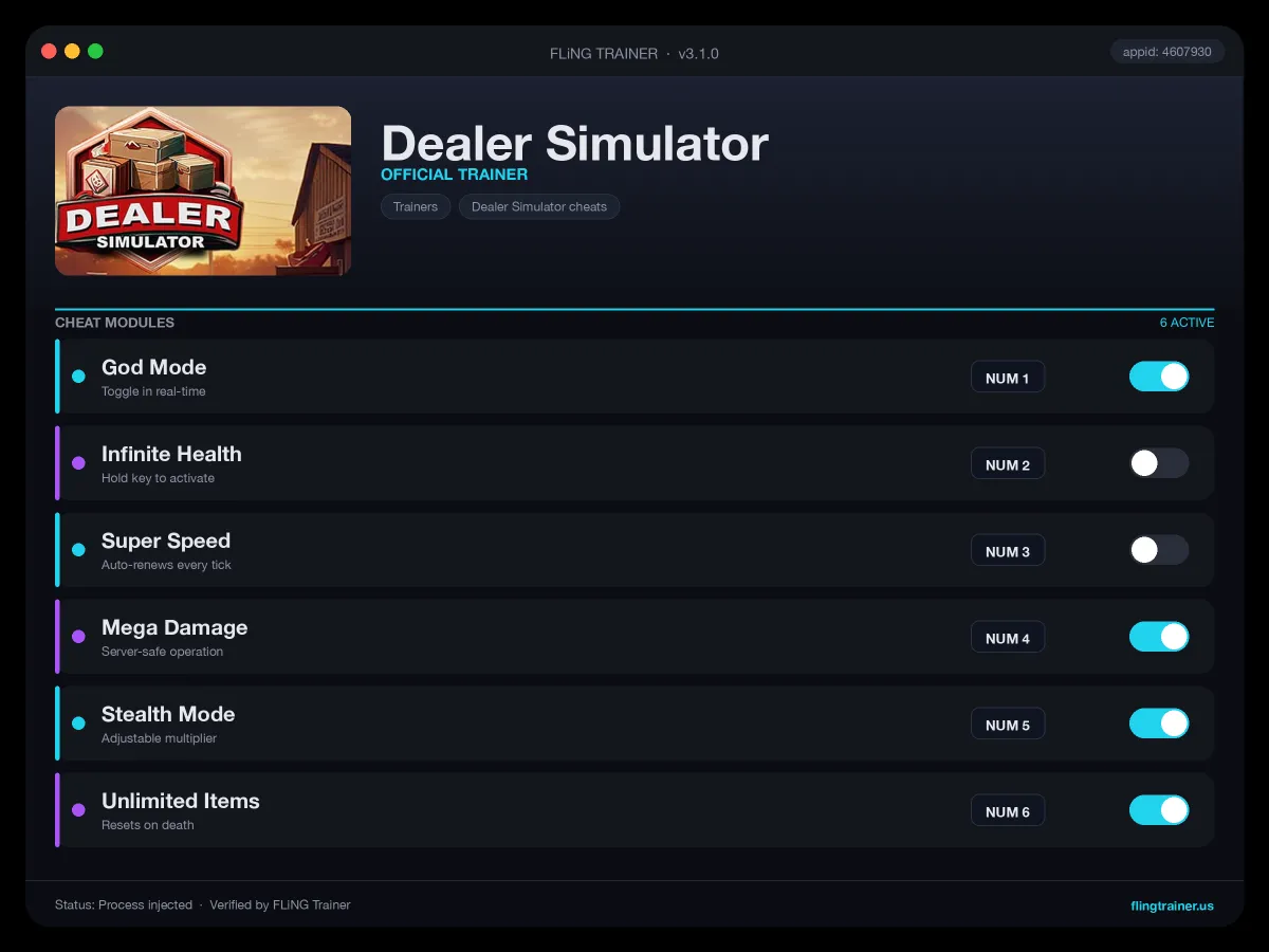 Dealer Simulator Trainer interface