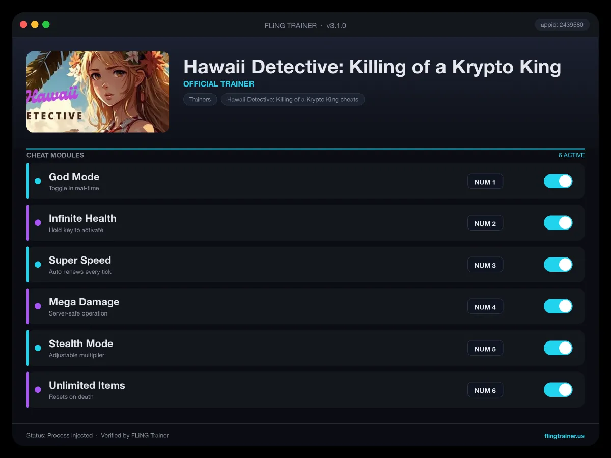 Hawaii Detective: Killing of a Krypto King Trainer interface