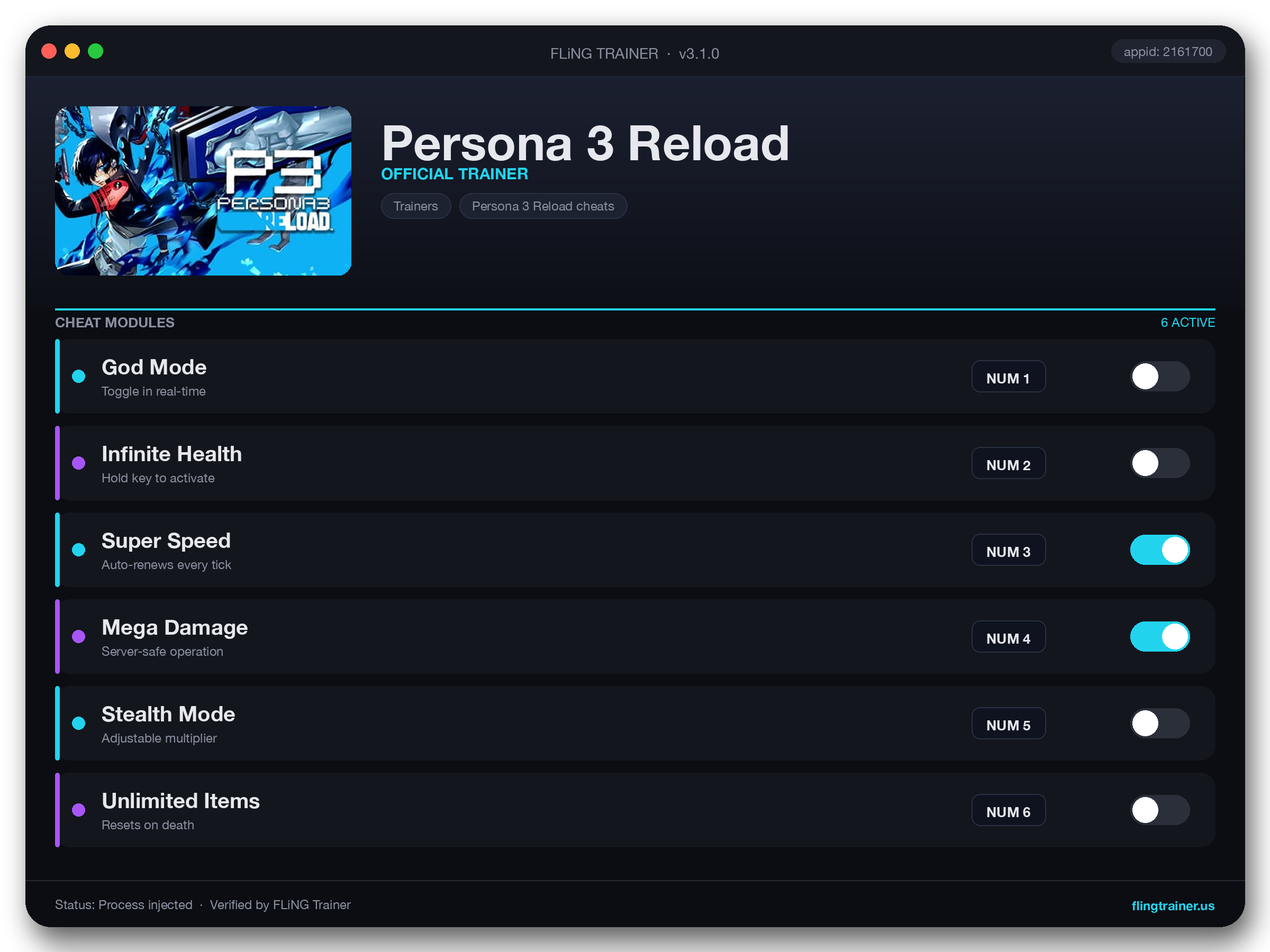 Persona 3 Reload Trainer interface