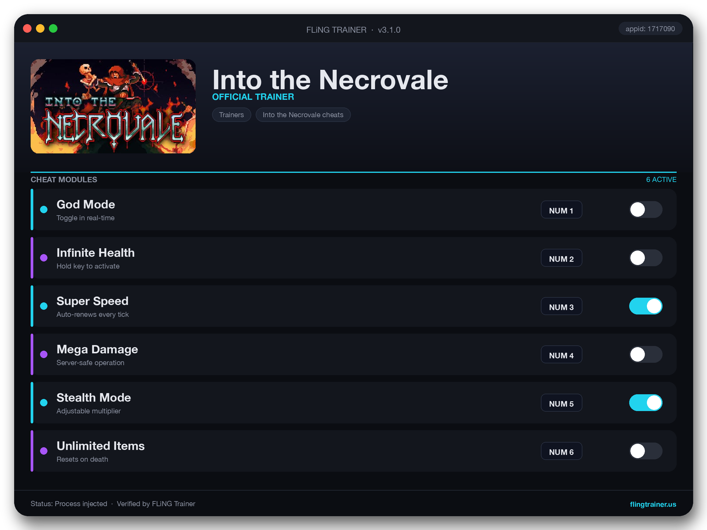Into the Necrovale Trainer interface