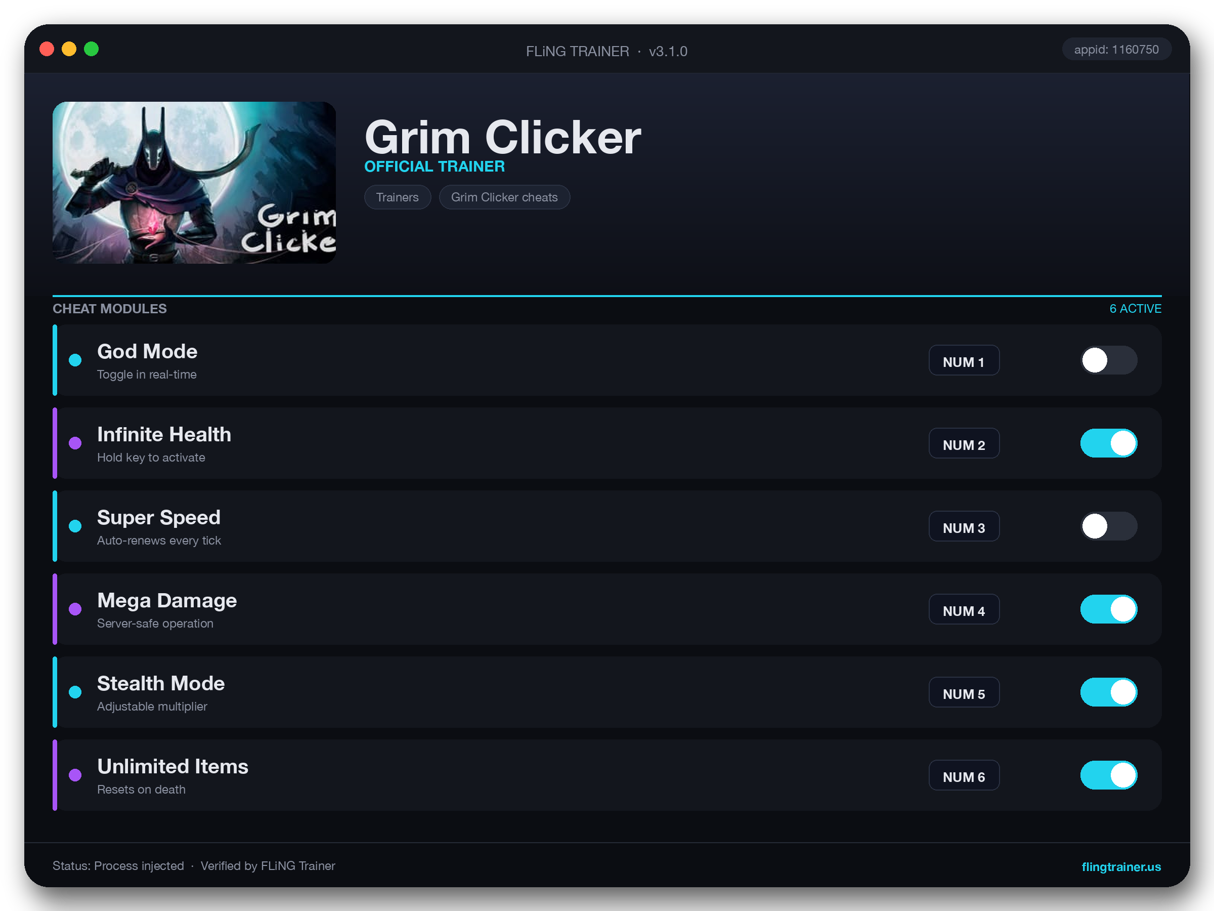 Grim Clicker Trainer interface