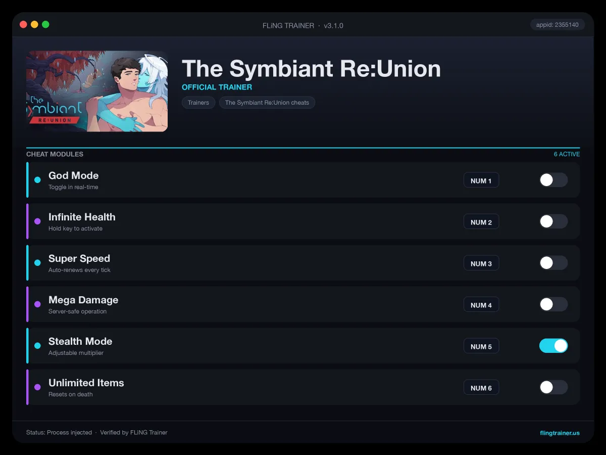 The Symbiant Re:Union Trainer interface