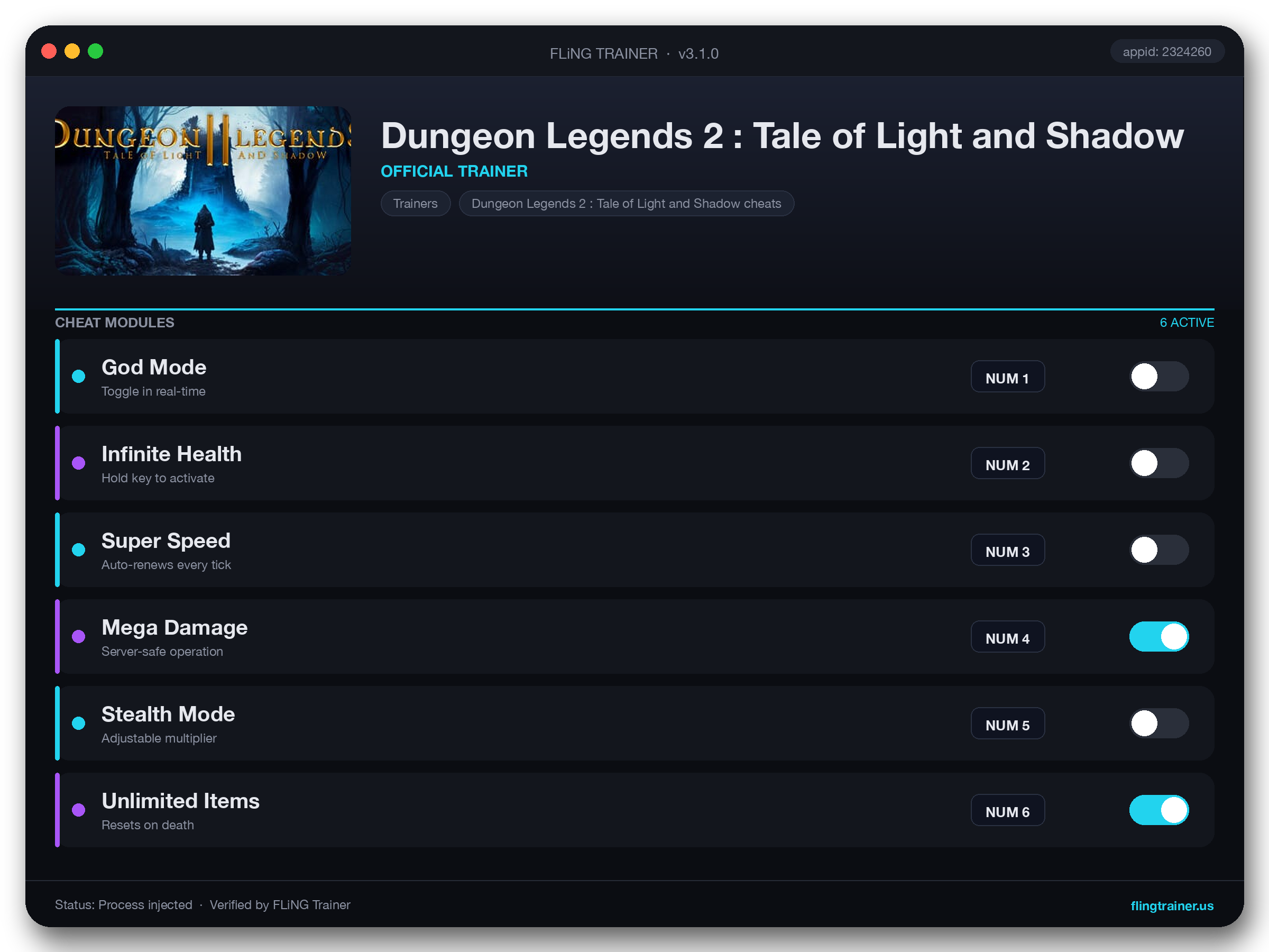 Dungeon Legends 2 : Tale of Light and Shadow Trainer interface