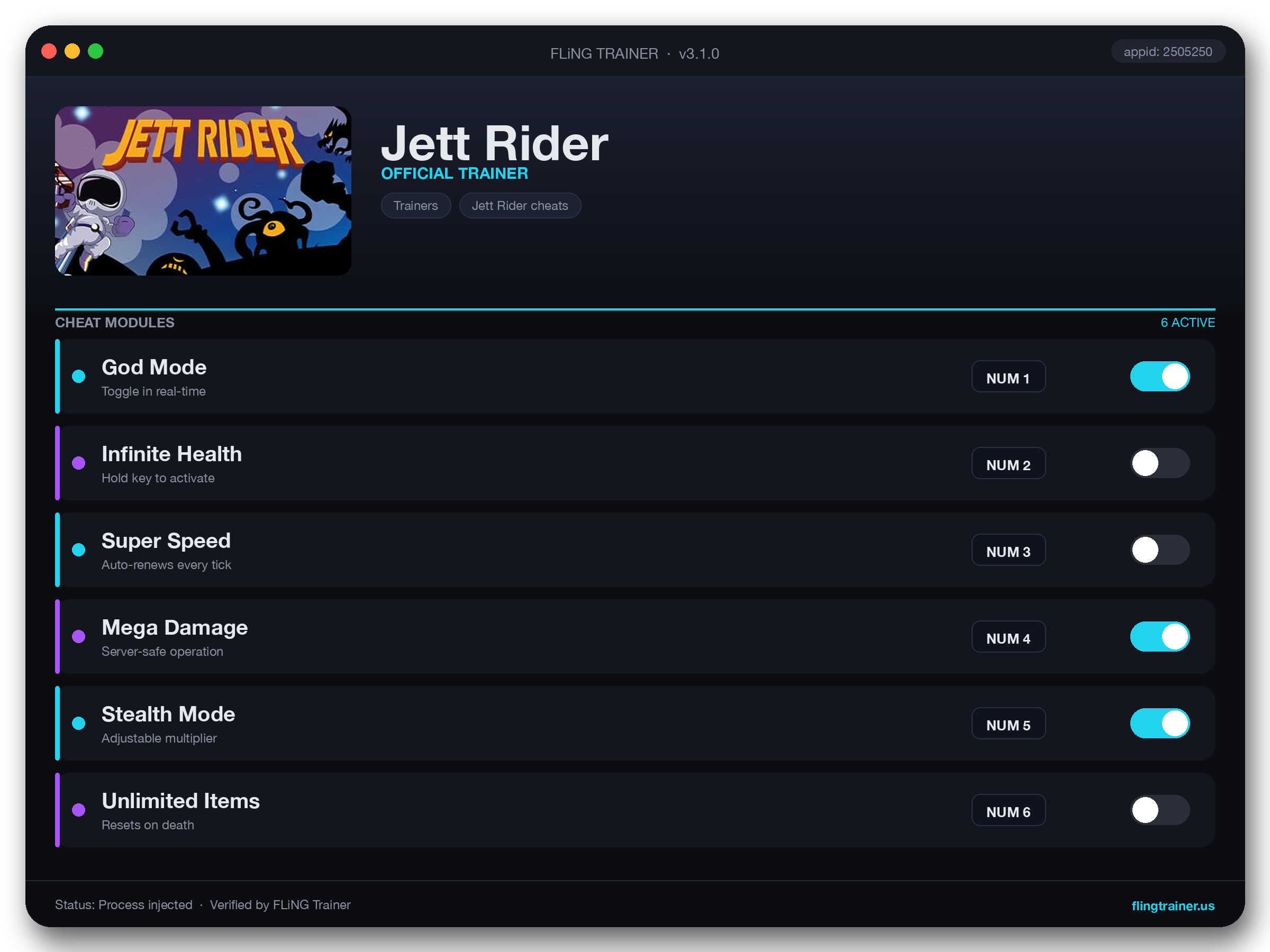 Jett Rider Trainer interface