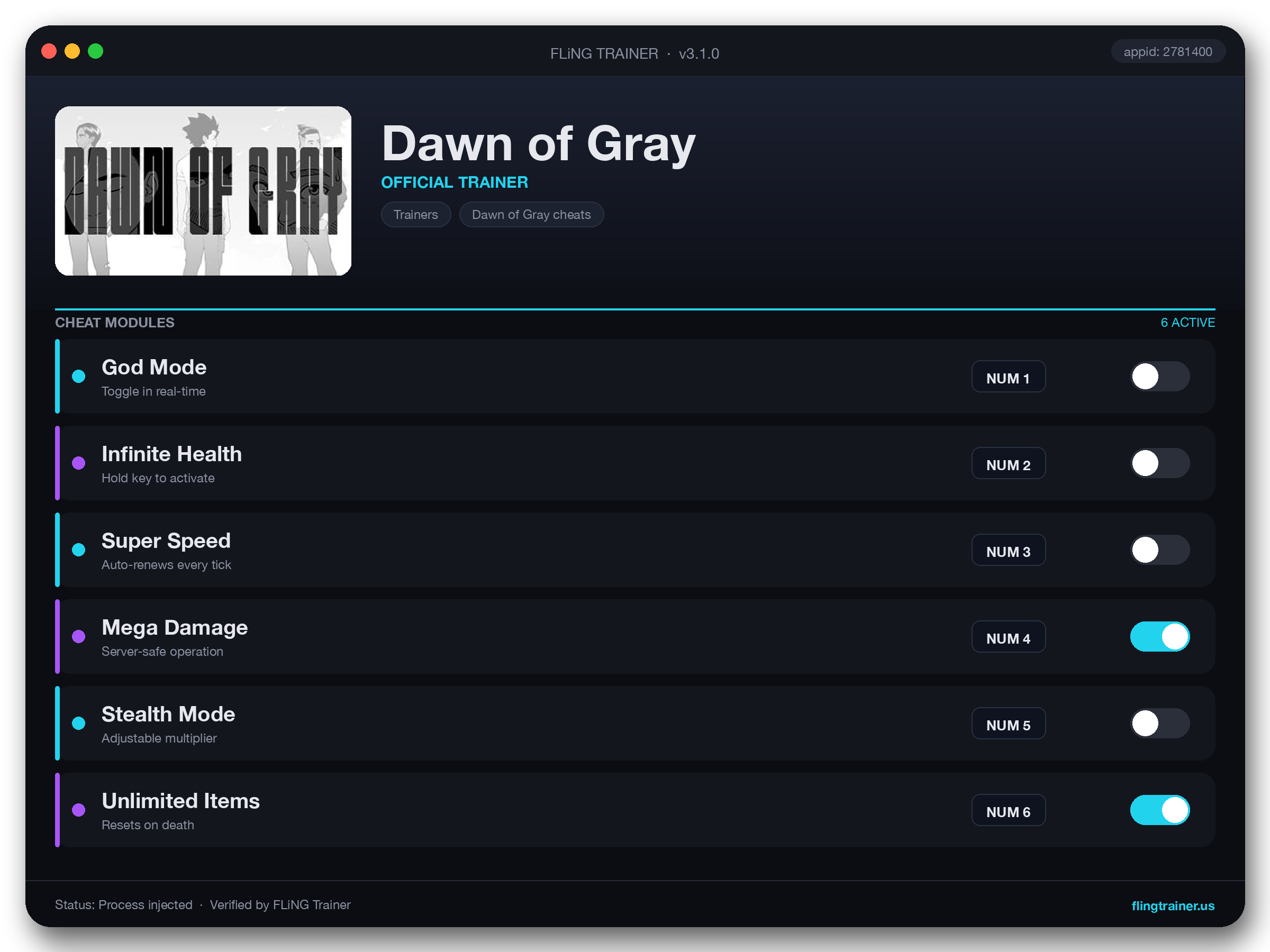 Dawn of Gray Trainer interface