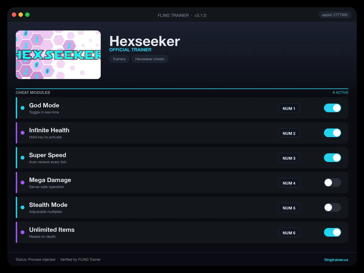 Hexseeker Trainer interface
