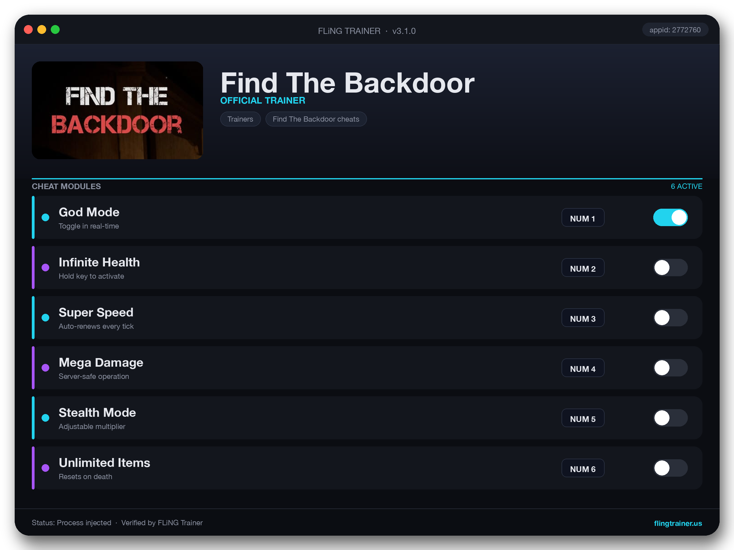 Find The Backdoor Trainer interface