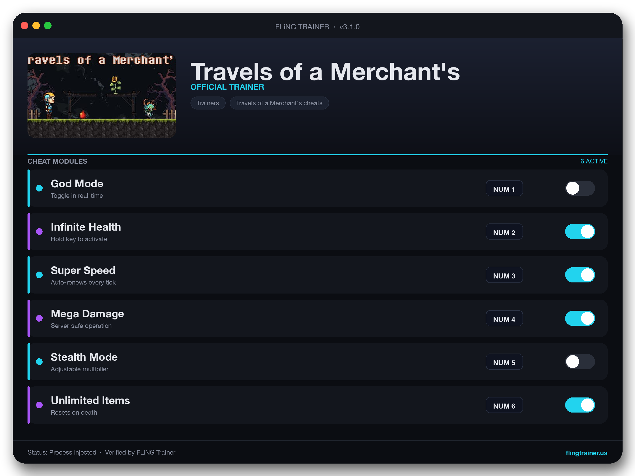 Travels of a Merchant's Trainer interface