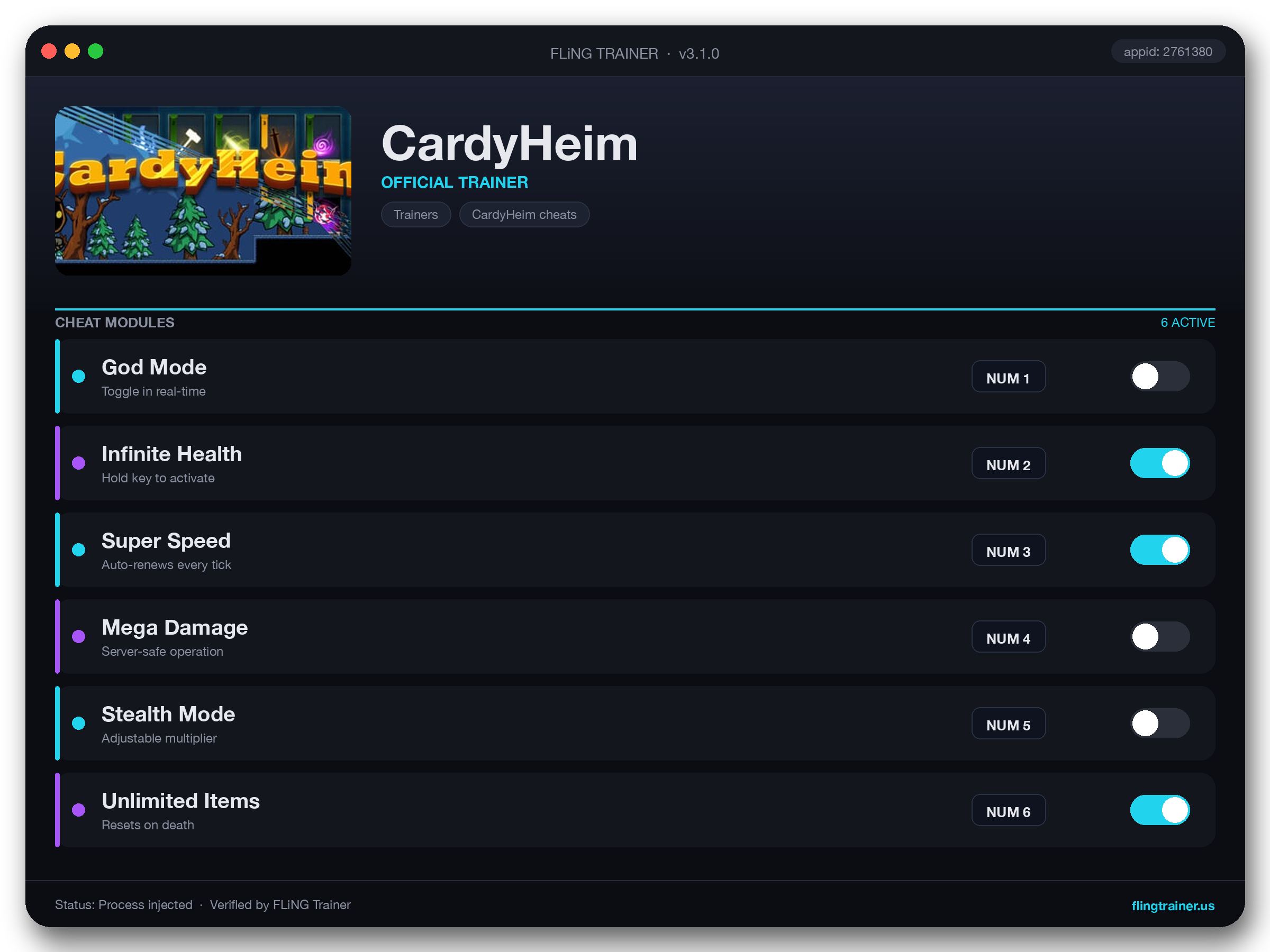 CardyHeim Trainer interface