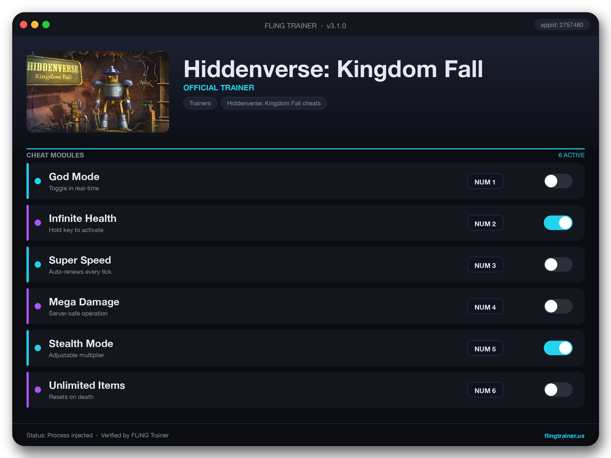 Hiddenverse: Kingdom Fall Trainer interface