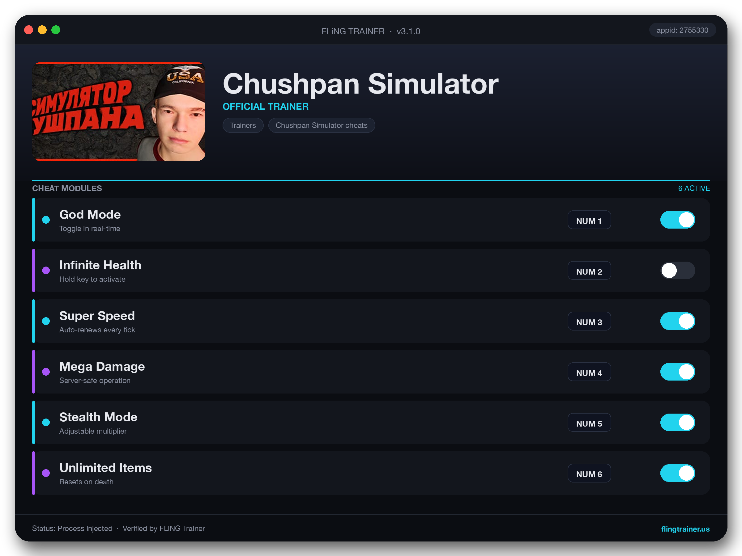 Chushpan Simulator Trainer interface