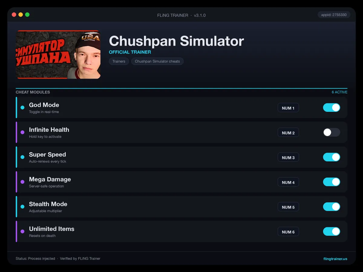 Chushpan Simulator Trainer interface