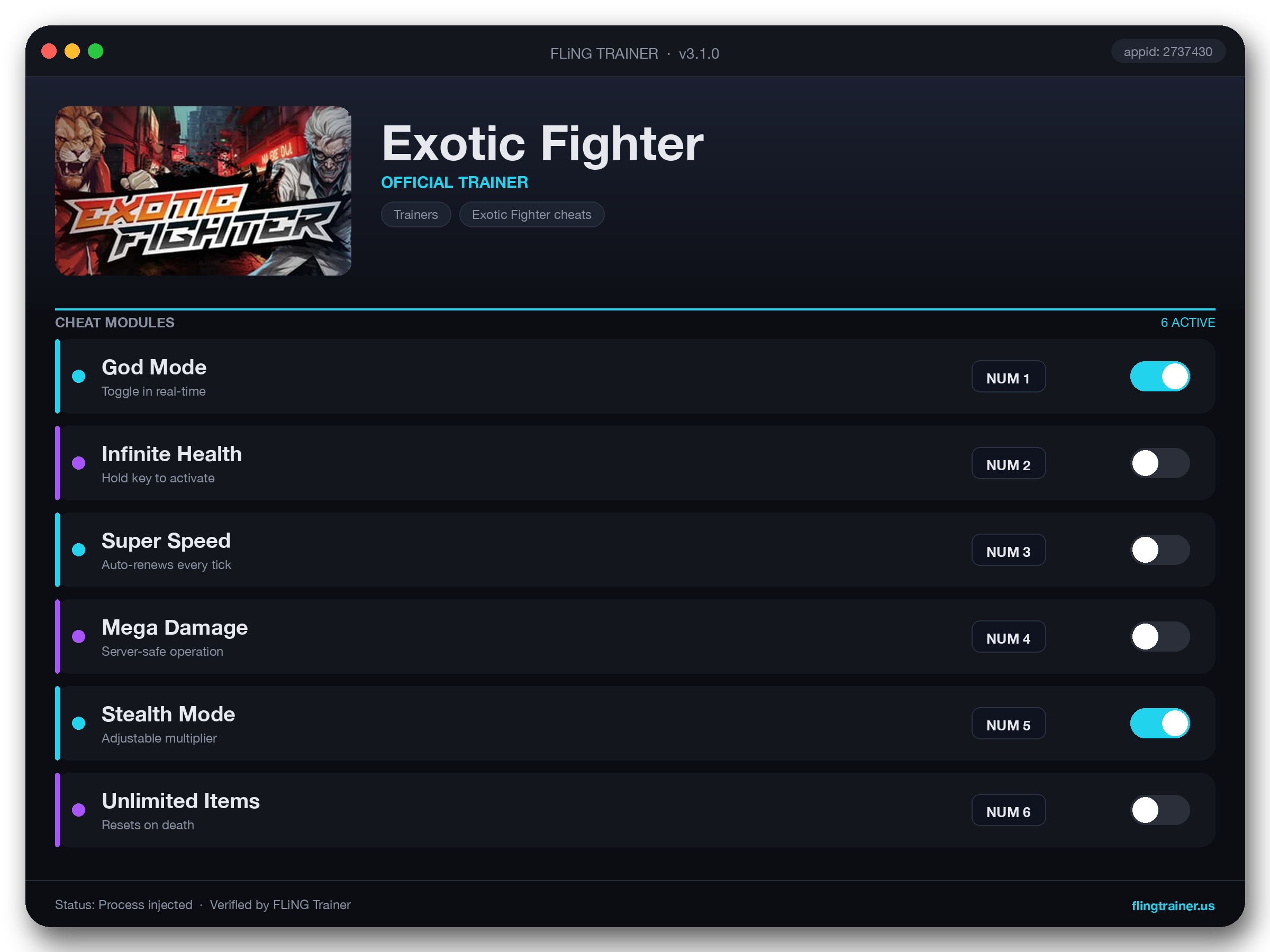 Exotic Fighter Trainer interface