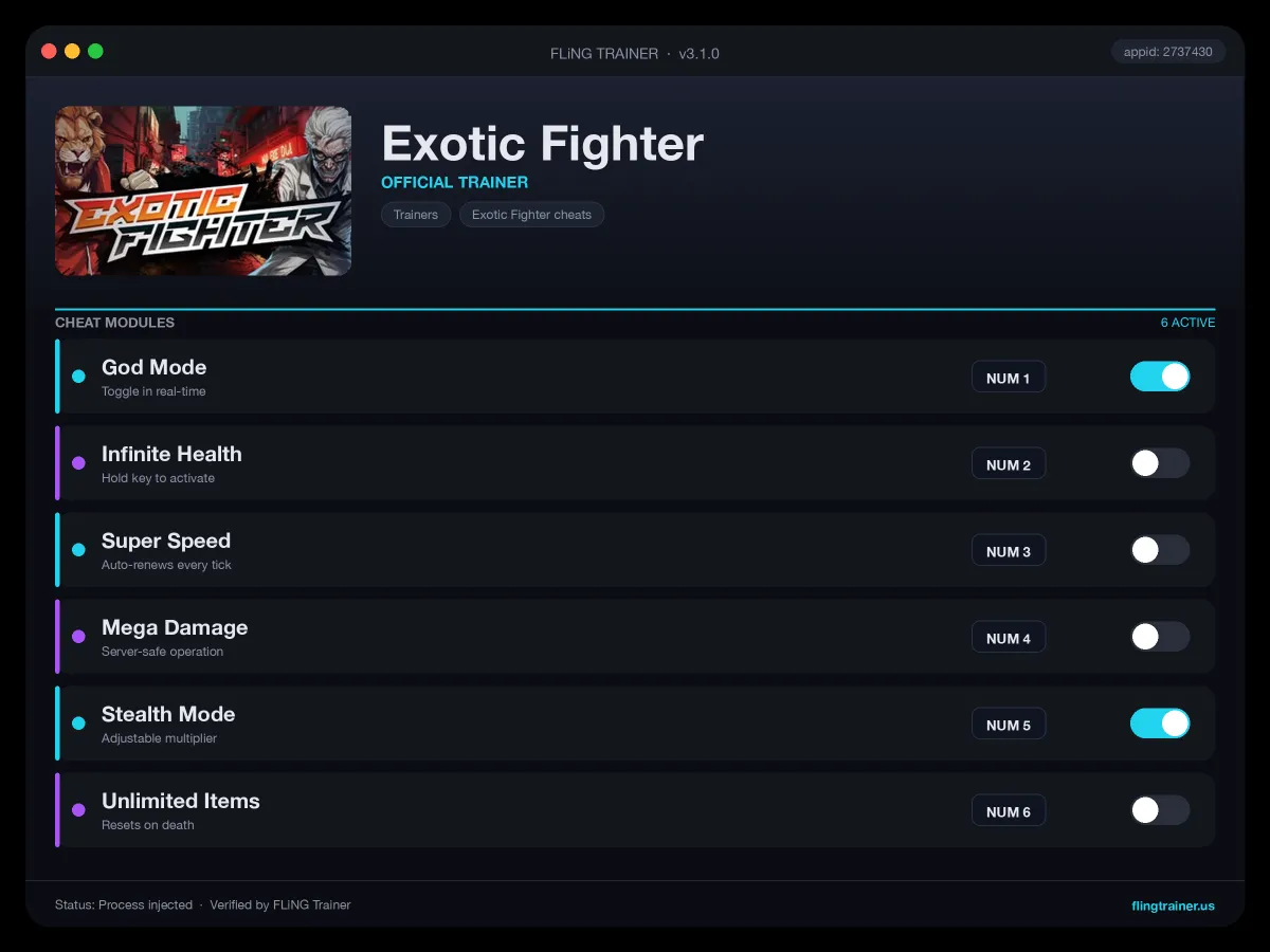 Exotic Fighter Trainer interface