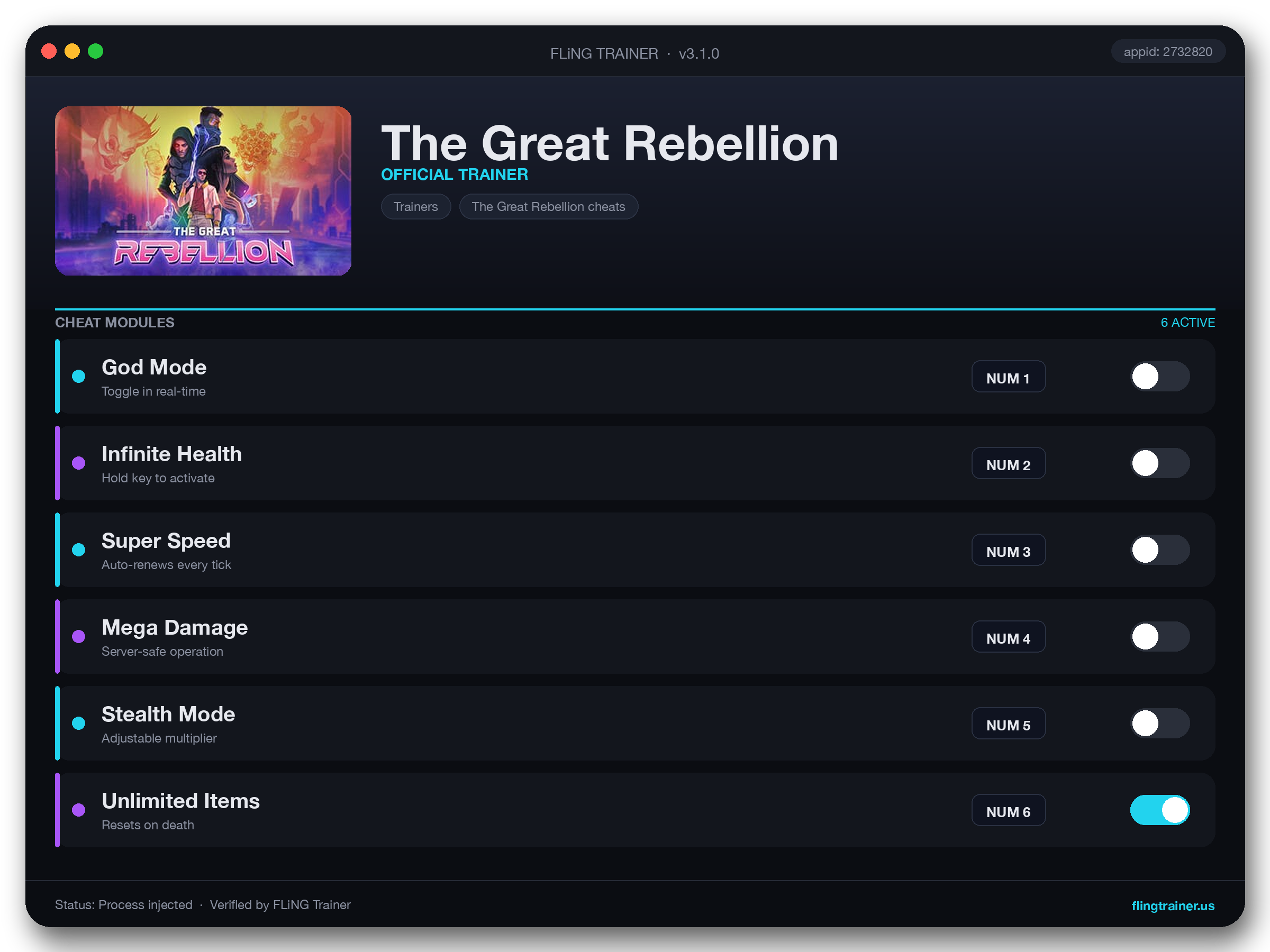 The Great Rebellion Trainer interface