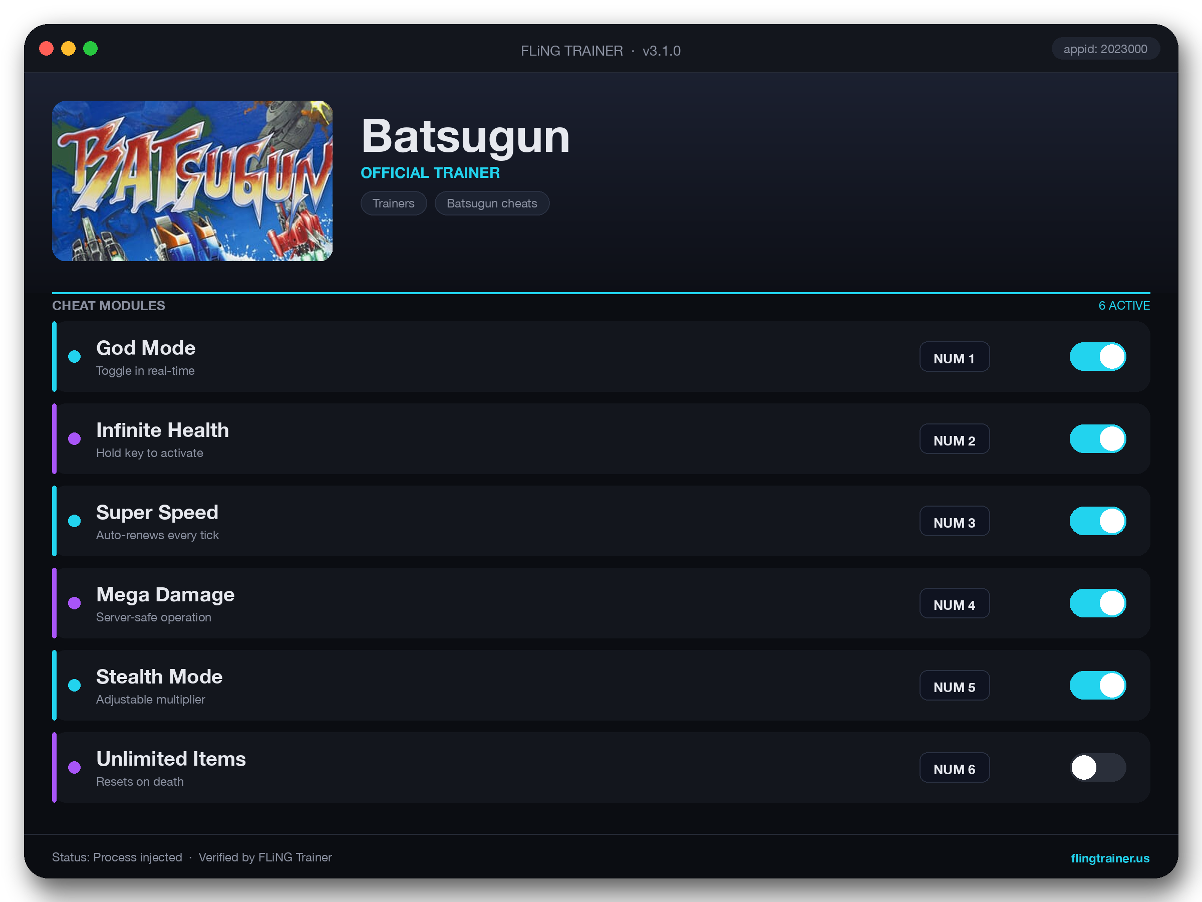 Batsugun Trainer interface