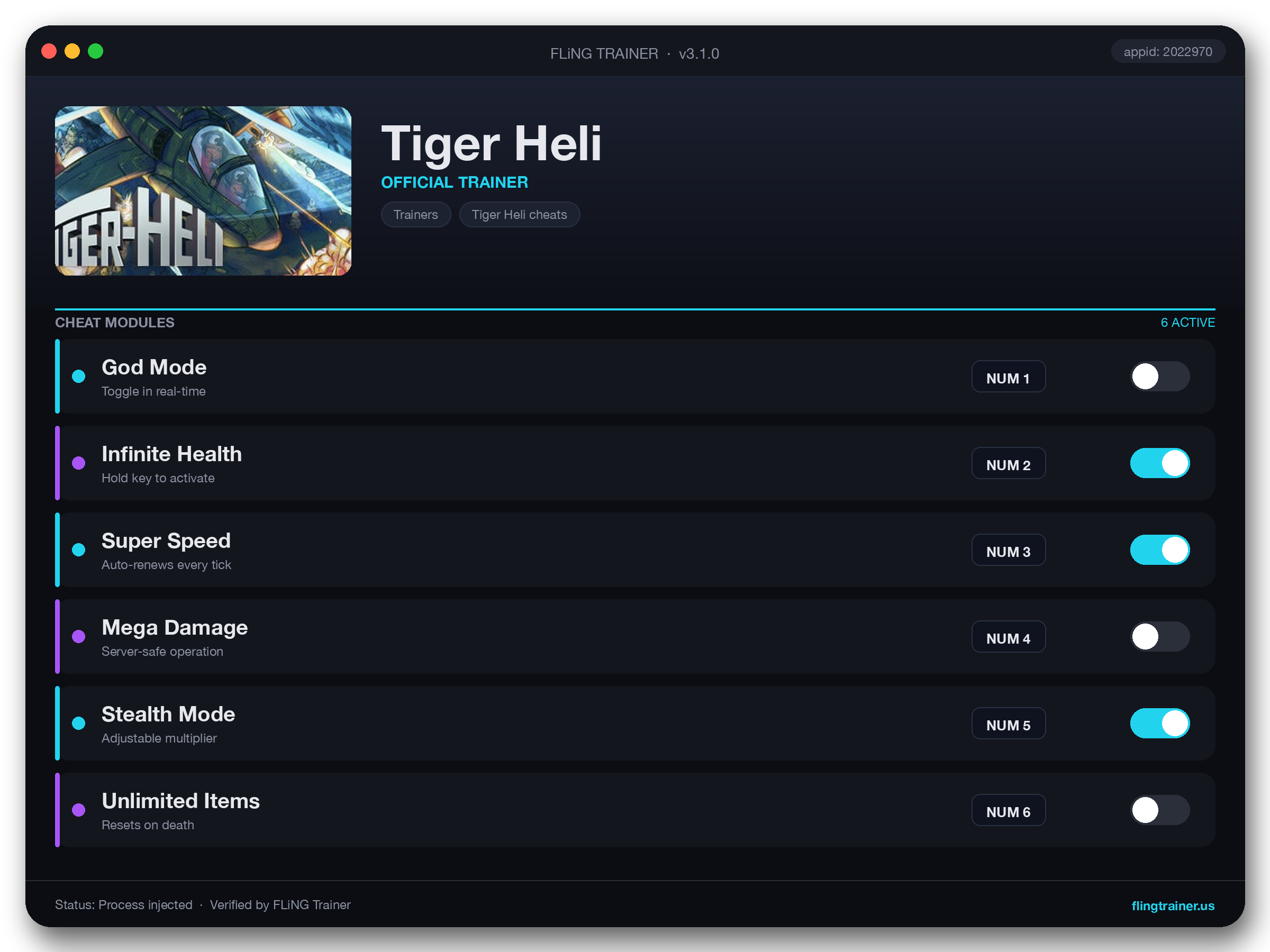 Tiger Heli Trainer interface