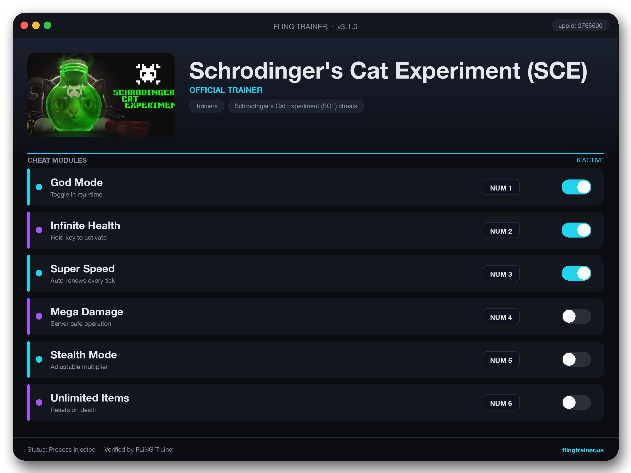 Schrodinger's Cat Experiment (SCE) Trainer interface