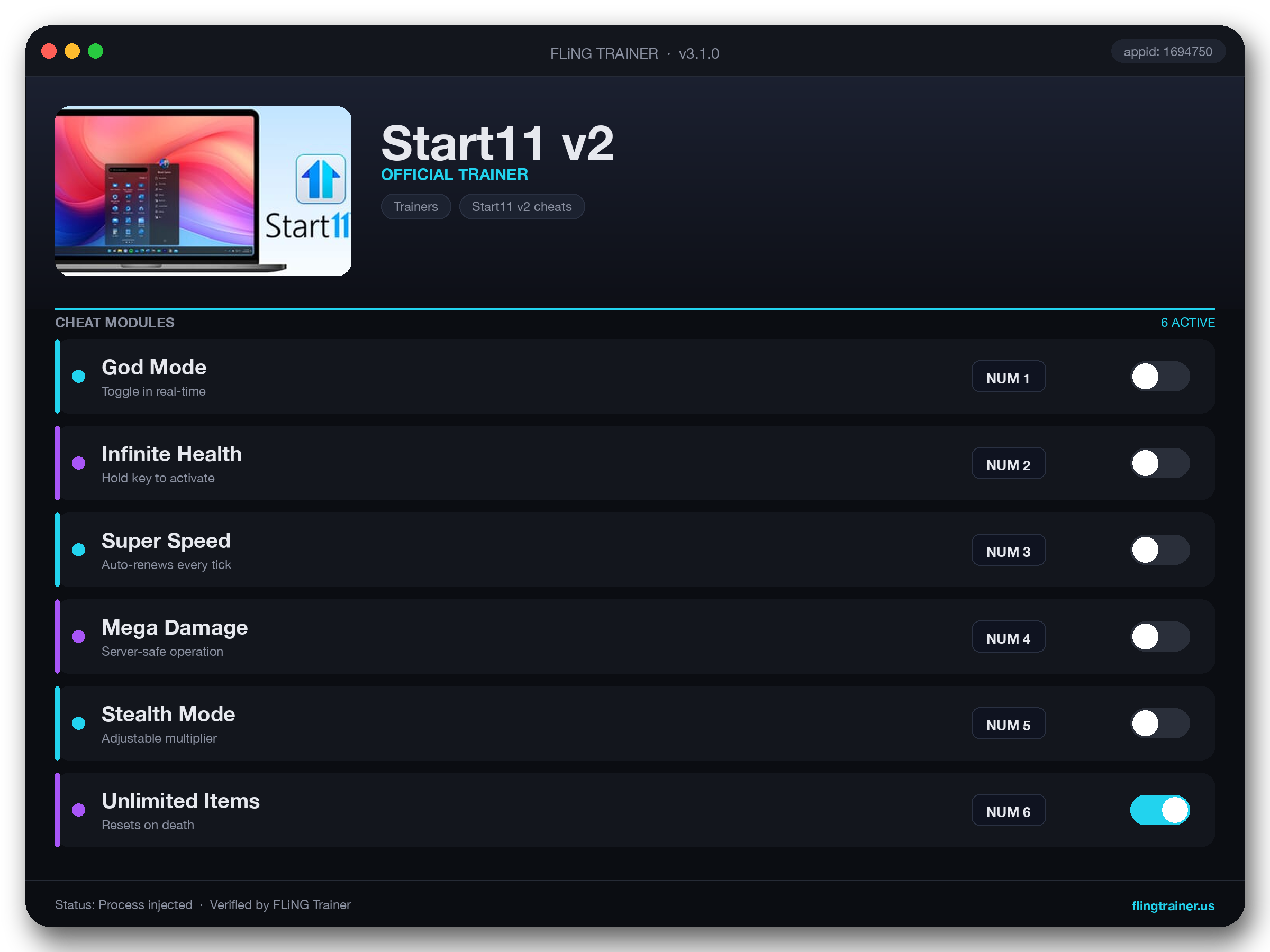 Start11 v2 Trainer interface