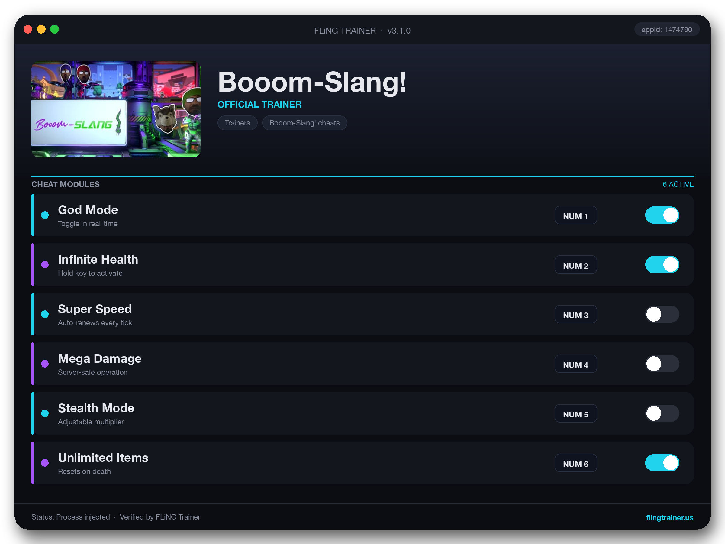 Booom-Slang! Trainer interface