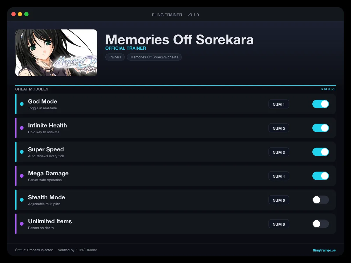 Memories Off Sorekara Trainer interface