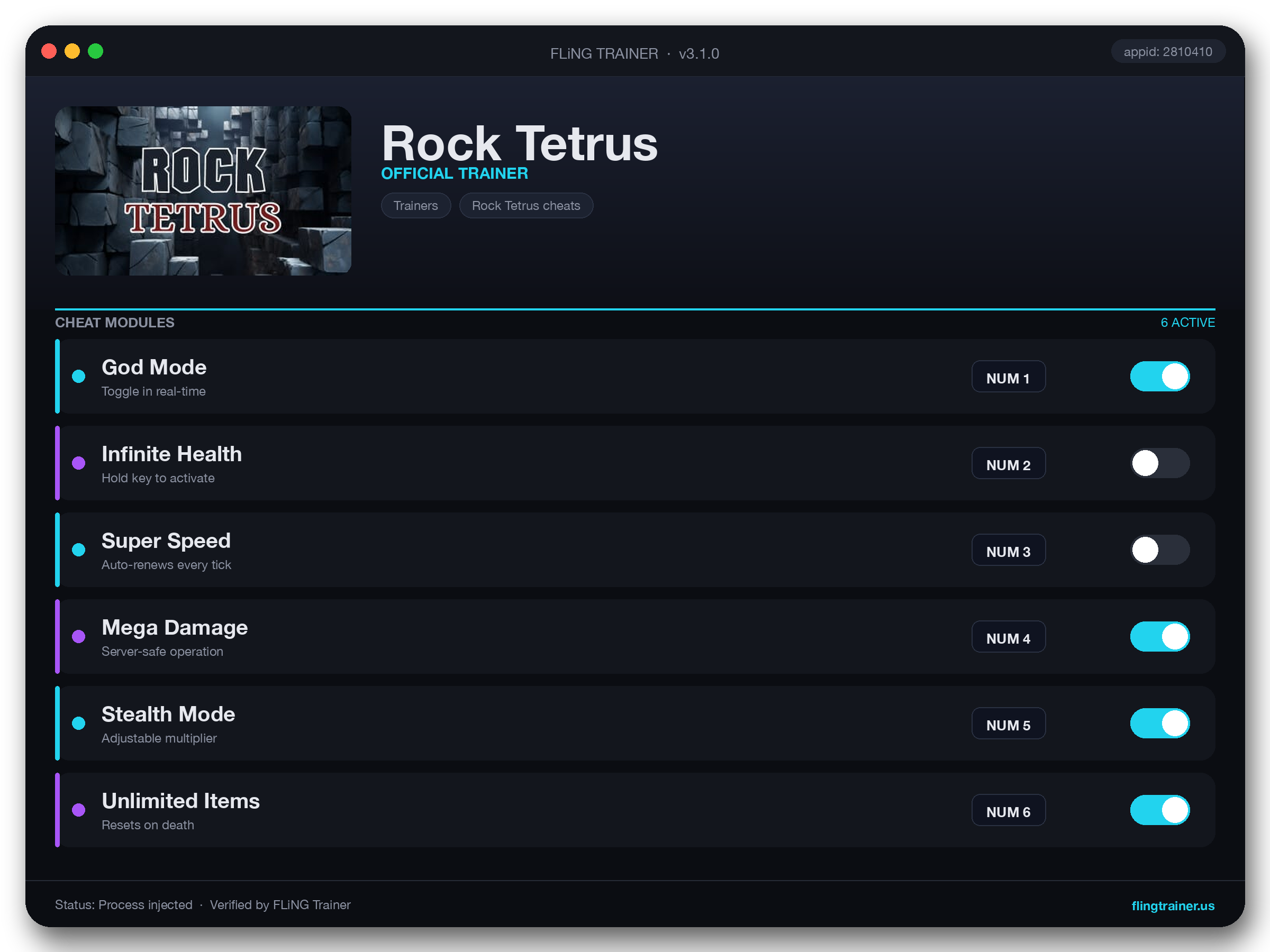 Rock Tetrus Trainer interface