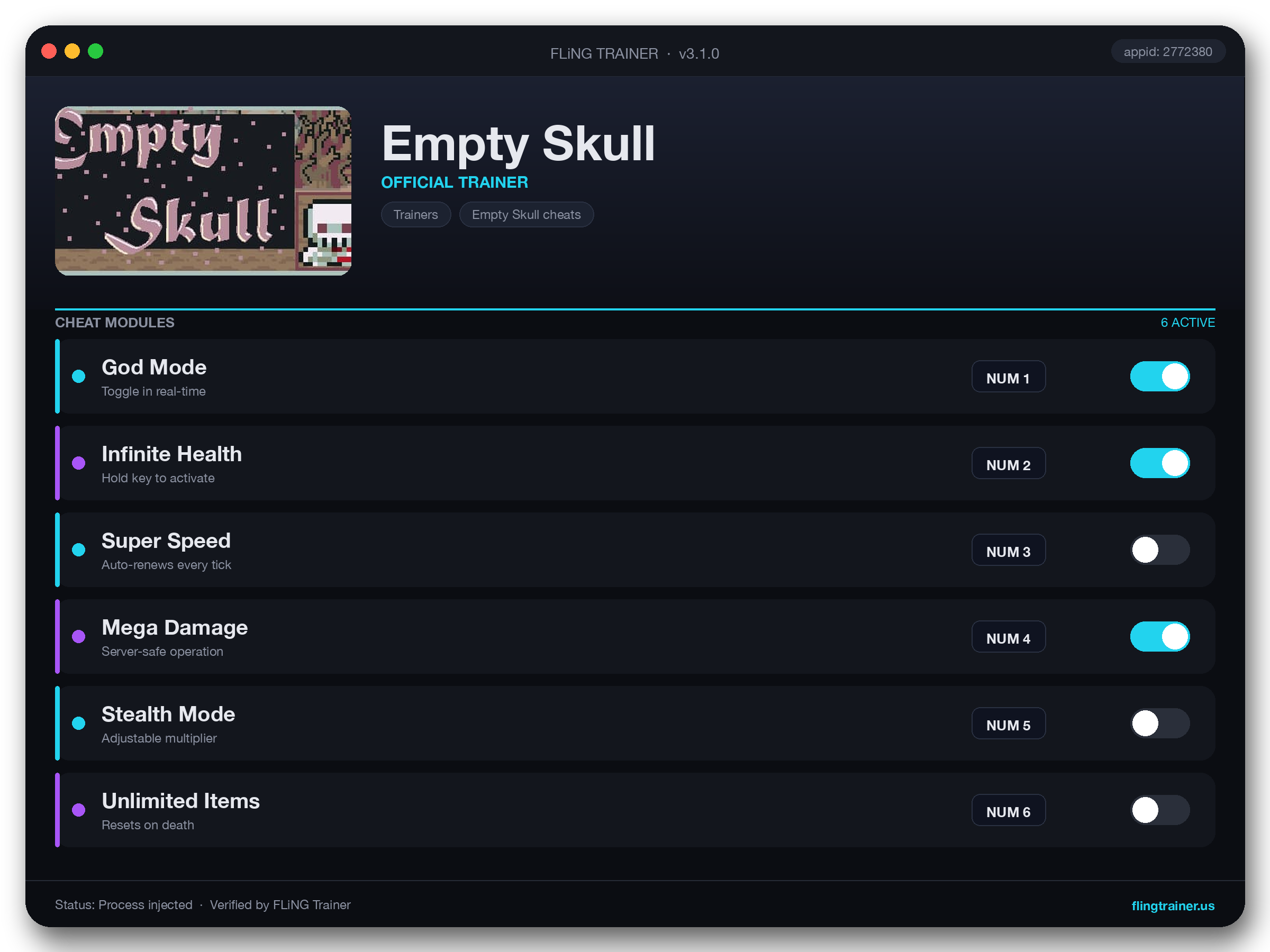 Empty Skull Trainer interface
