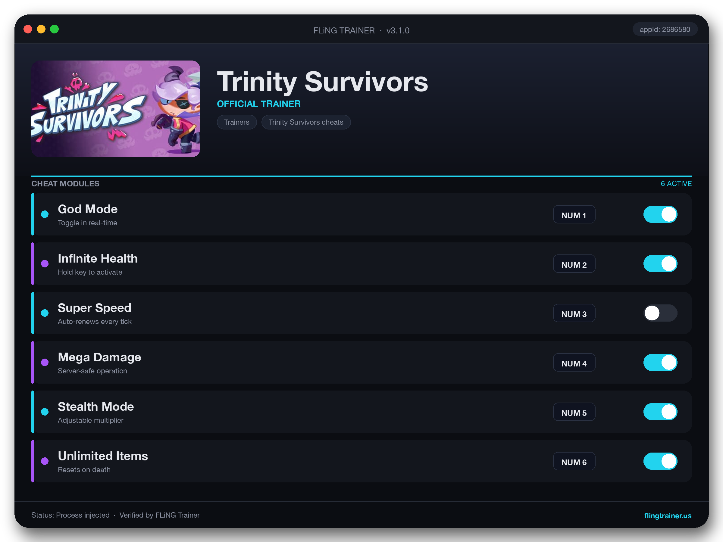 Trinity Survivors Trainer interface