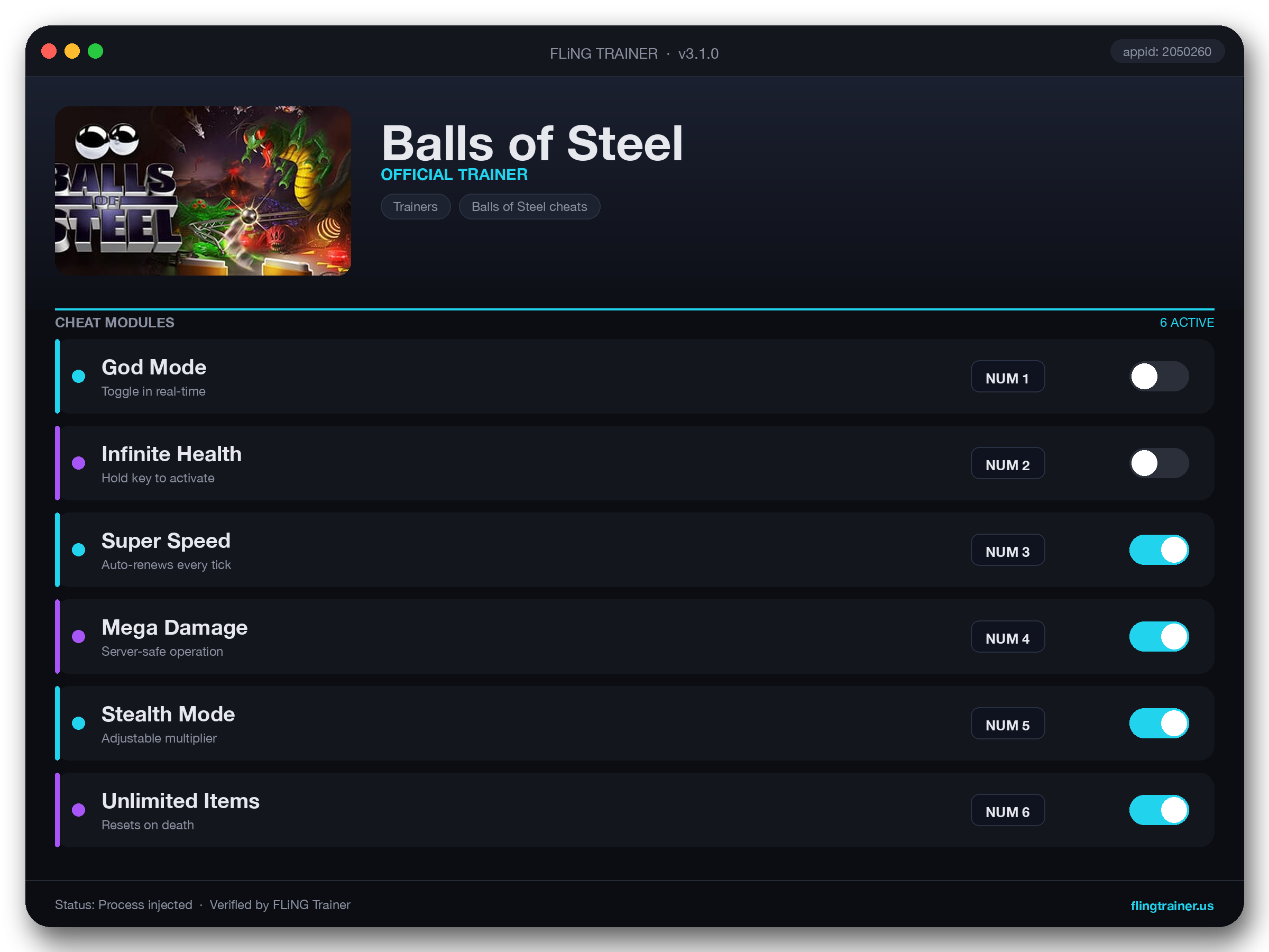 Balls of Steel Trainer interface