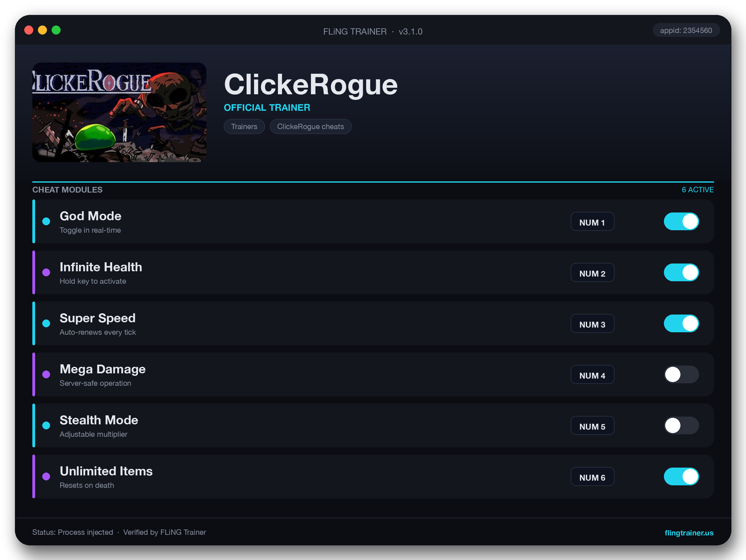 ClickeRogue Trainer interface