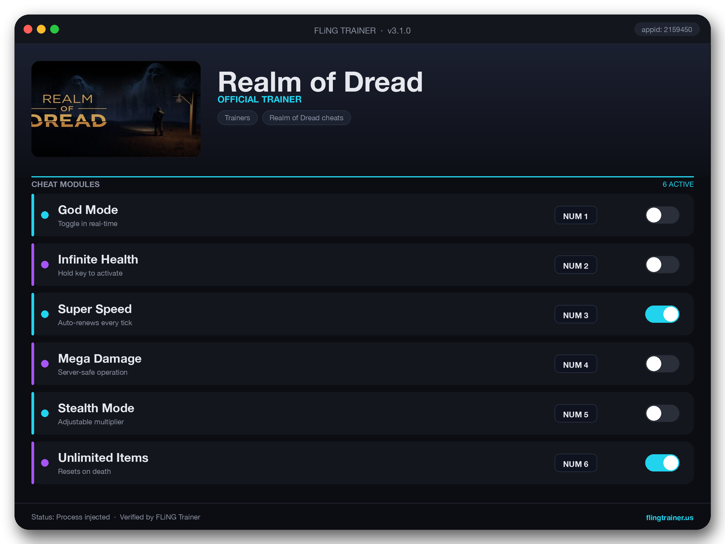 Realm of Dread Trainer interface