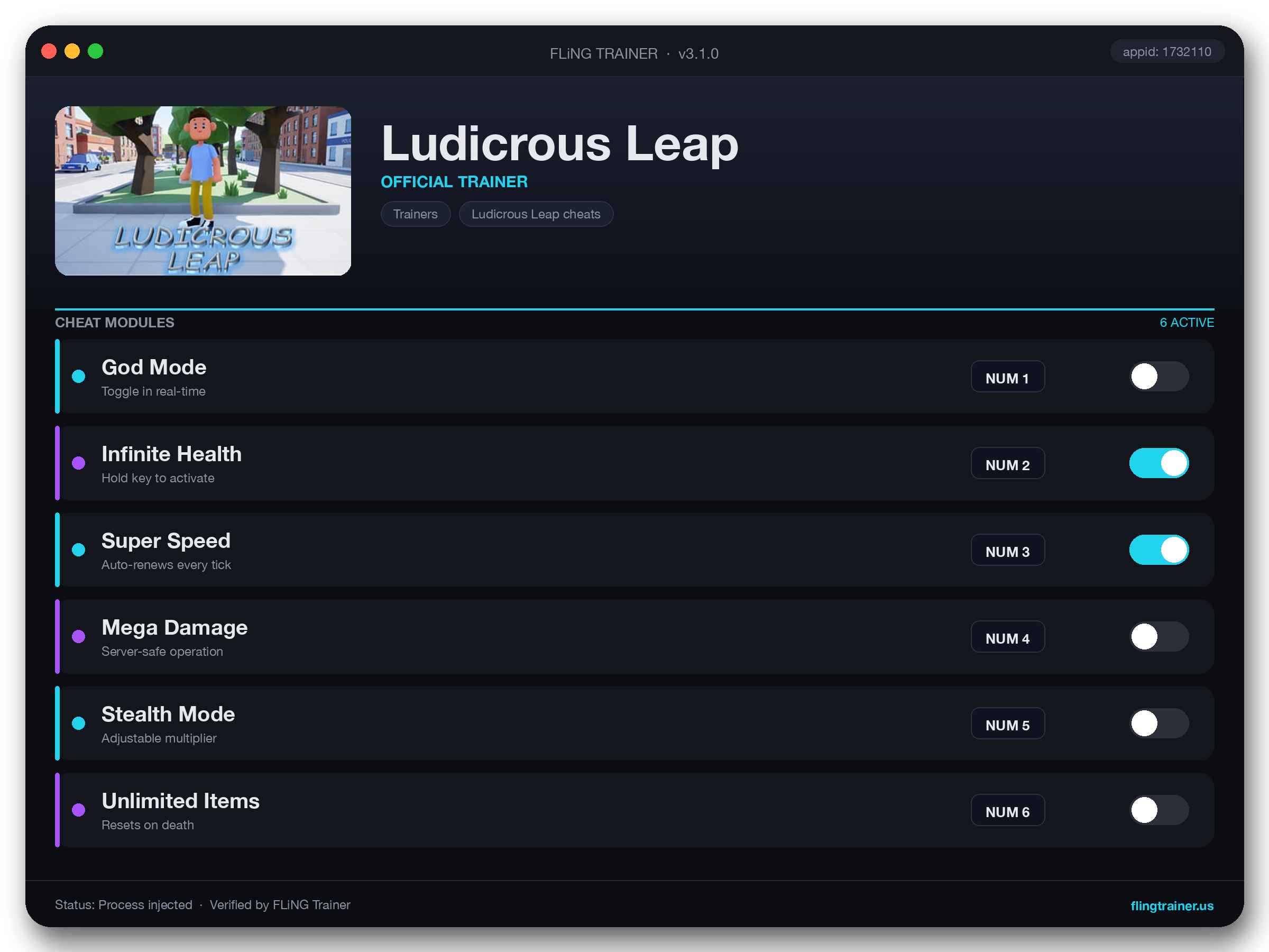 Ludicrous Leap Trainer interface