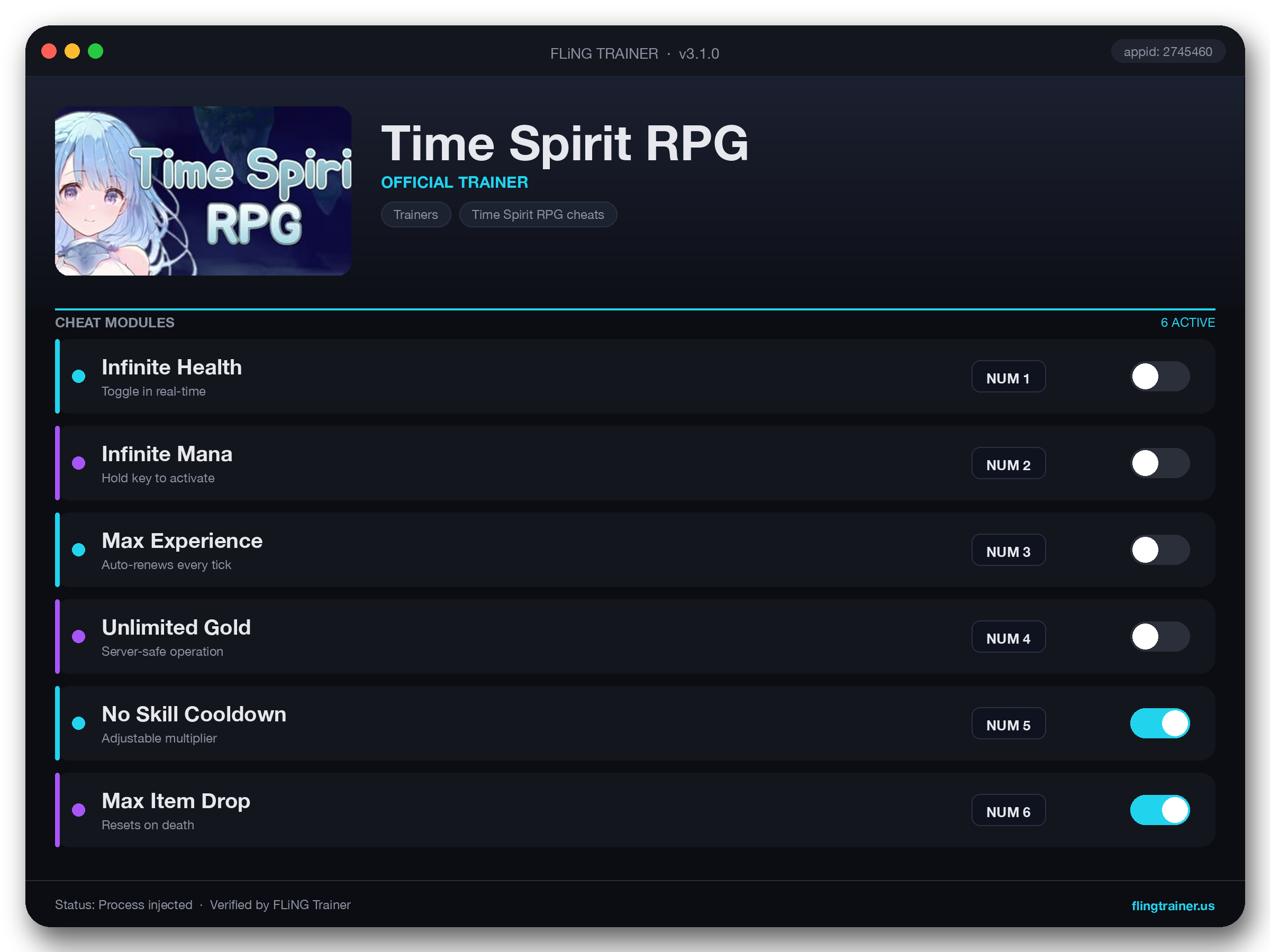 Time Spirit RPG Trainer interface