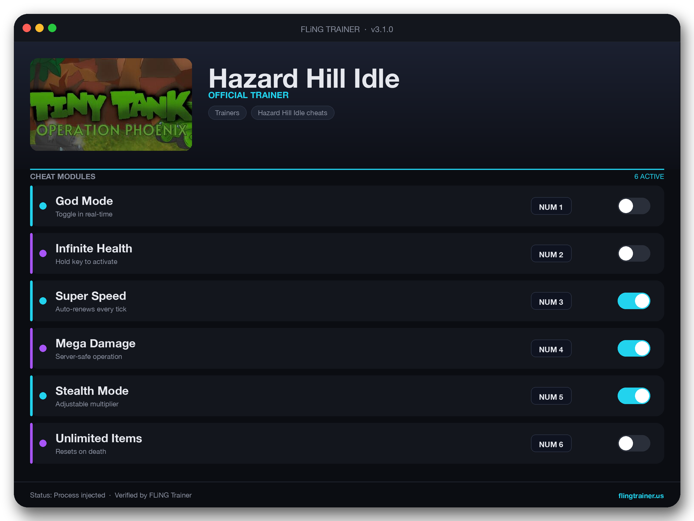 Hazard Hill Idle Trainer interface